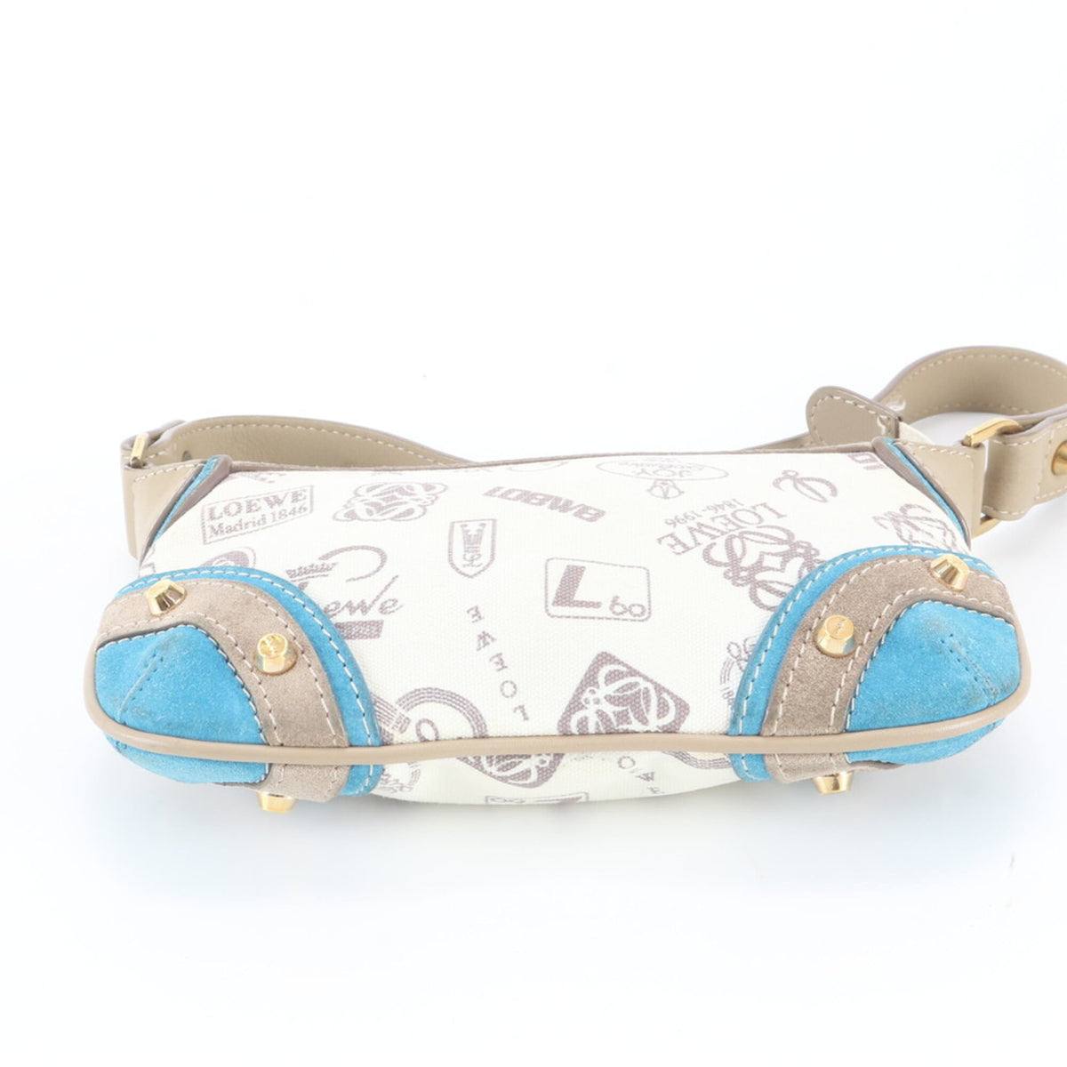Loewe Beige Blue Leather Canvas Handbag Shoulder Bag Tote Bag (Pre-Owned)