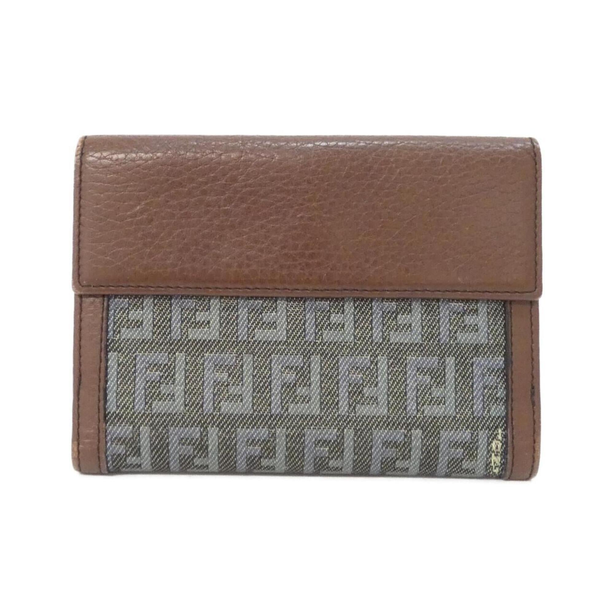 Fendi Blue Brown Gray Canvas Leather Wallet (Bi-Fold) (Pre-Owned)