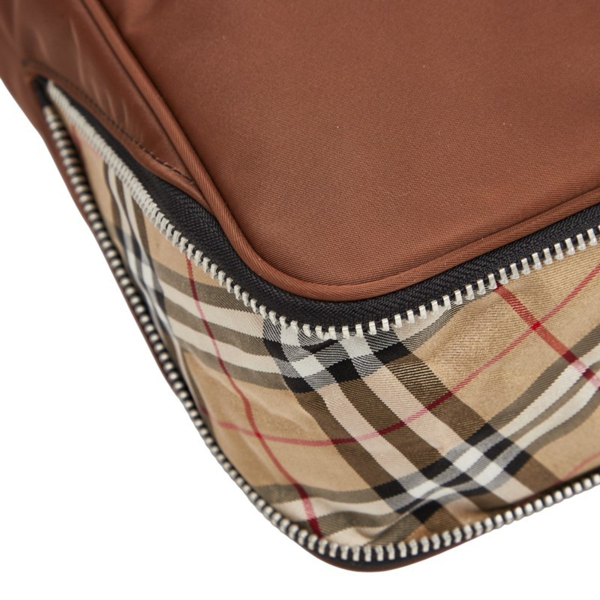 Burberry Beige Brown Nylon Leather Handbag (Pre-Owned)
