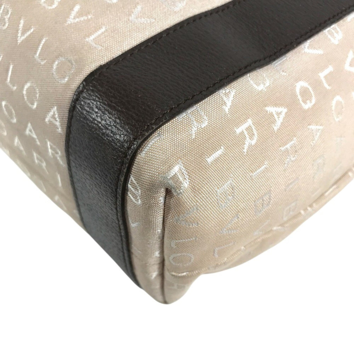 Bvlgari Logomania Beige Canvas Leather Shoulder Bag Tote Bag (Pre-Owned)