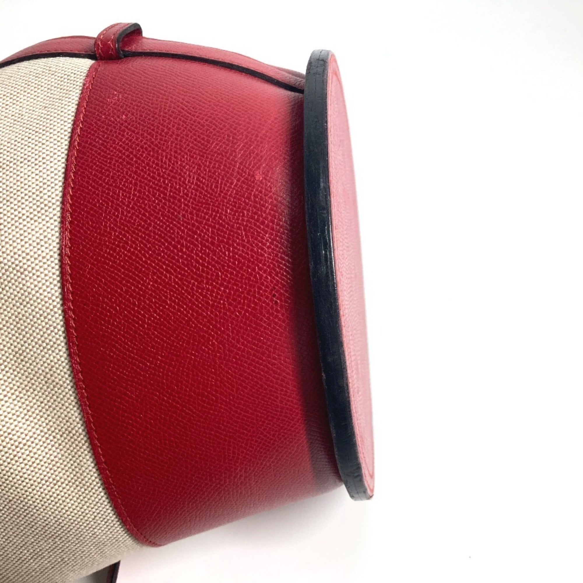 Hermes Beige Red Color Leather Canvas Shoulder Bag (Pre-Owned)