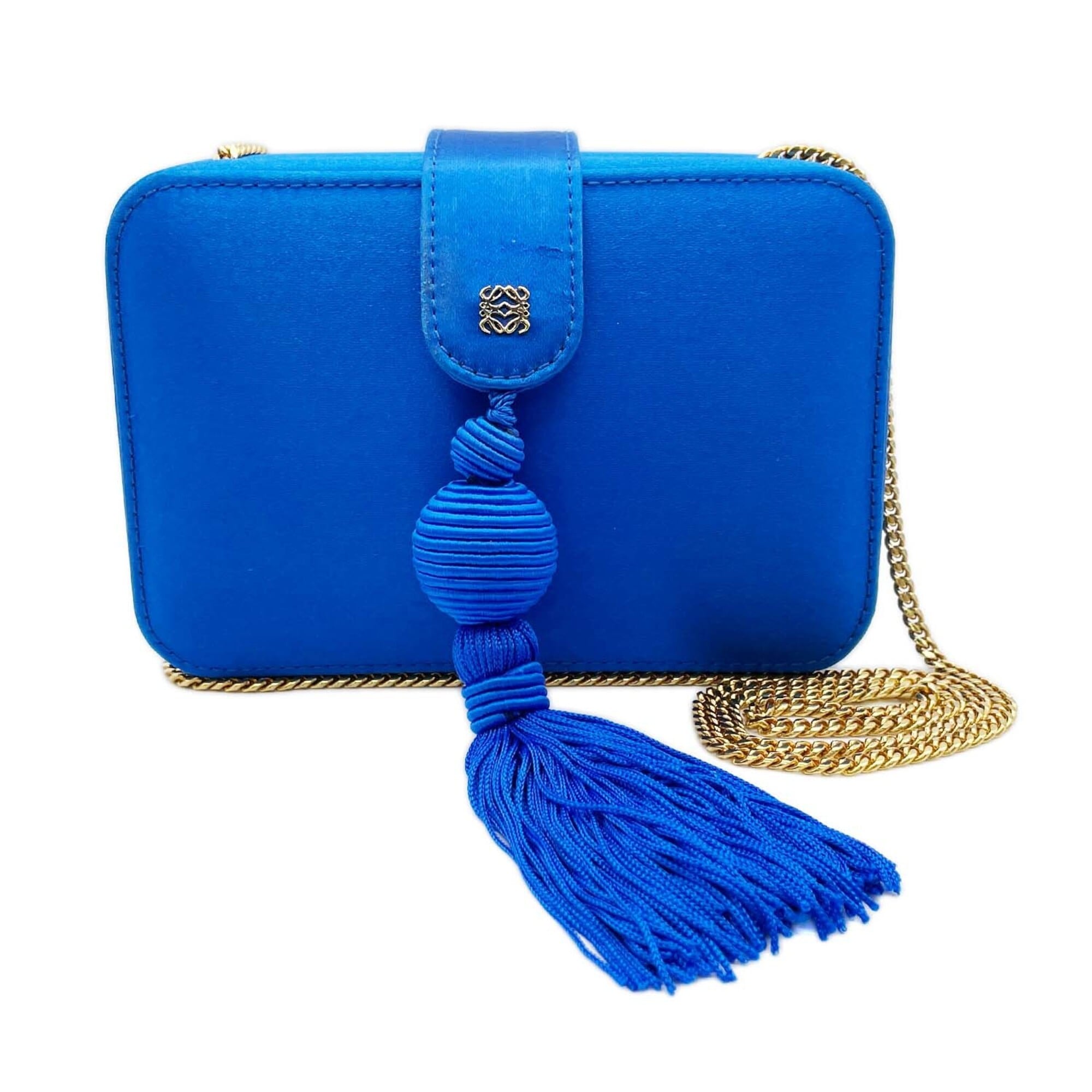 Loewe Blue Satin Clutch Bag Shoulder Bag (Pre-Owned)