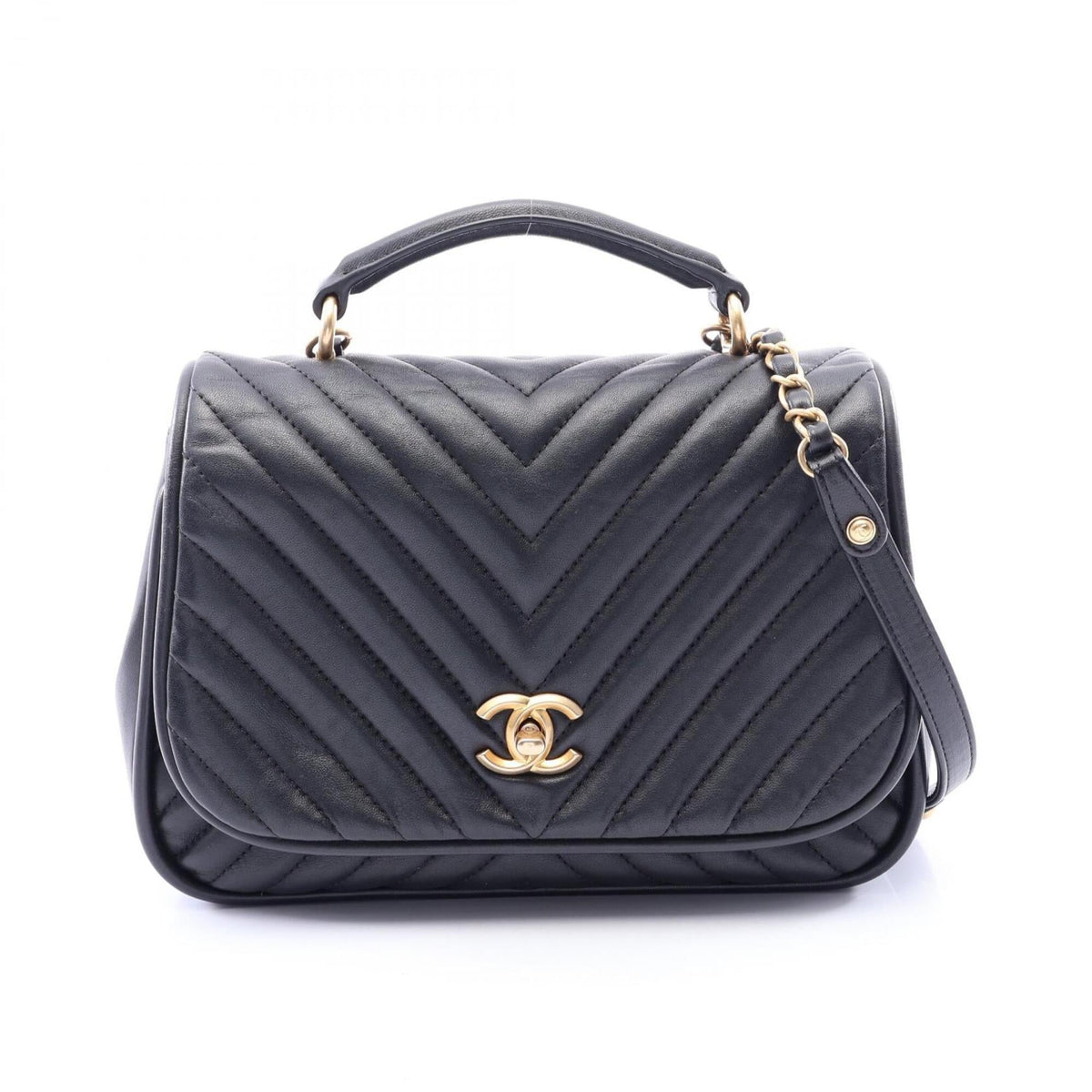 Chanel Black Leather Handbag Shoulder Bag (Pre-Owned)
