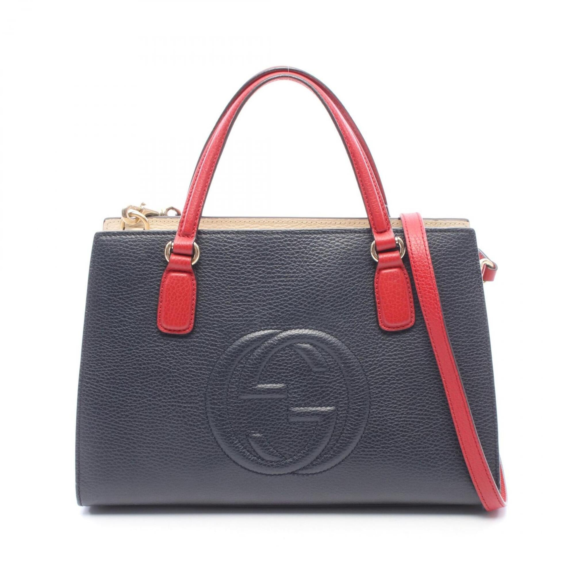 Gucci Ivory Navy Red Color Leather Handbag (Pre-Owned)