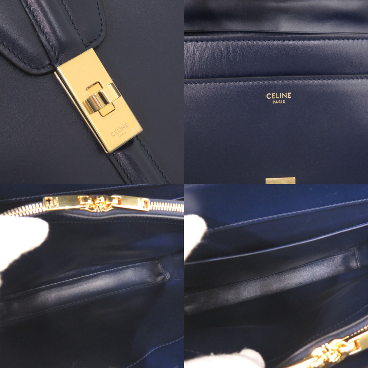 Celine Navy Leather Handbag Shoulder Bag (Pre-Owned)