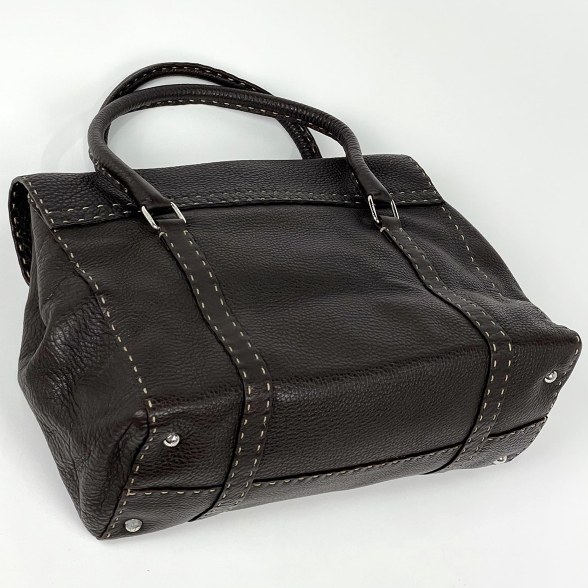 Fendi Brown Leather Handbag Tote Bag (Pre-Owned)