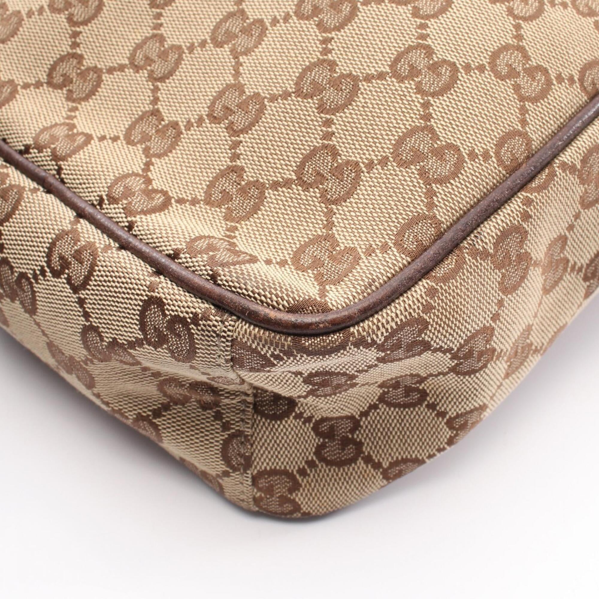 Gucci Beige Brown Canvas Leather Shoulder Bag (Pre-Owned)
