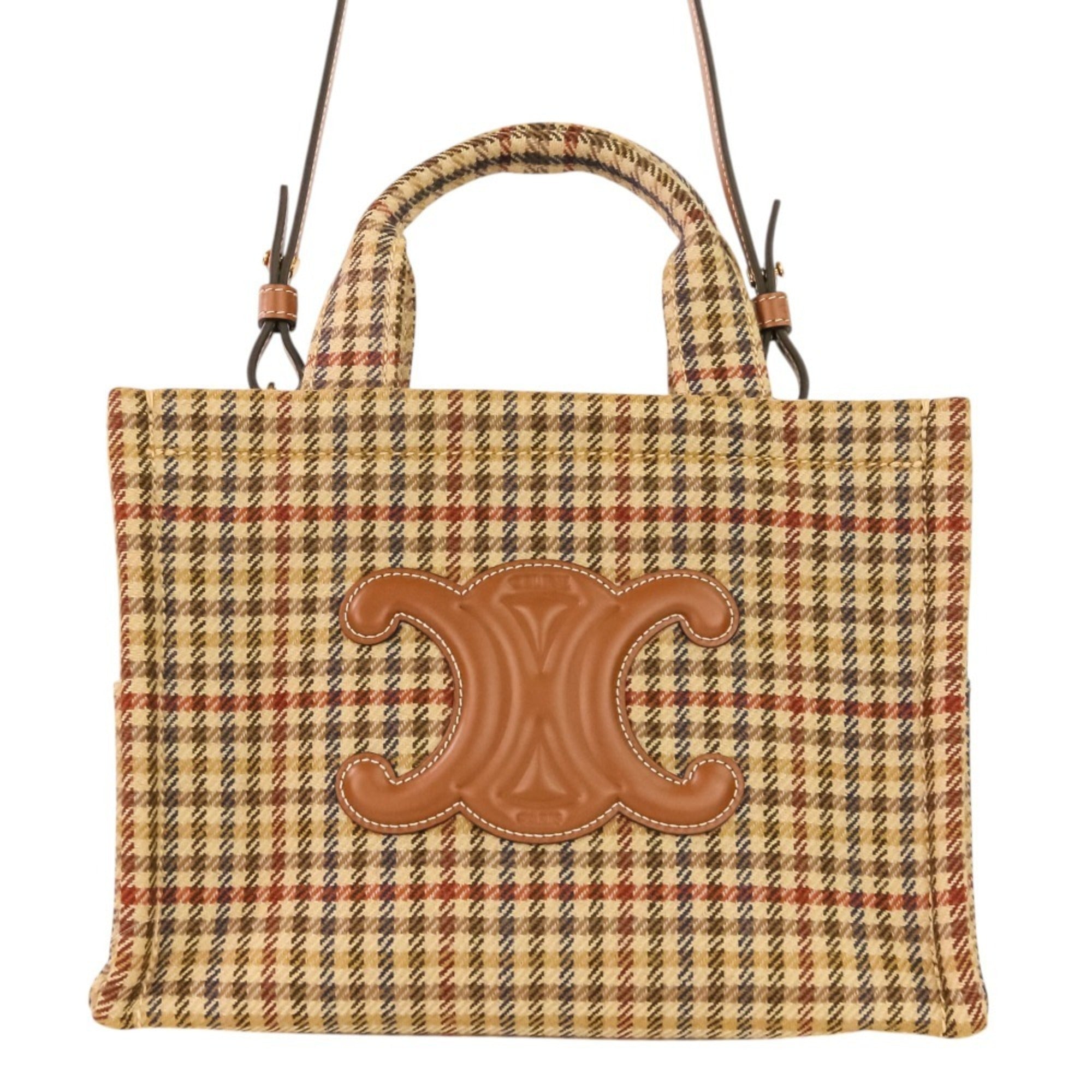 Celine Beige Brown Tweed Handbag Shoulder Bag (Pre-Owned)