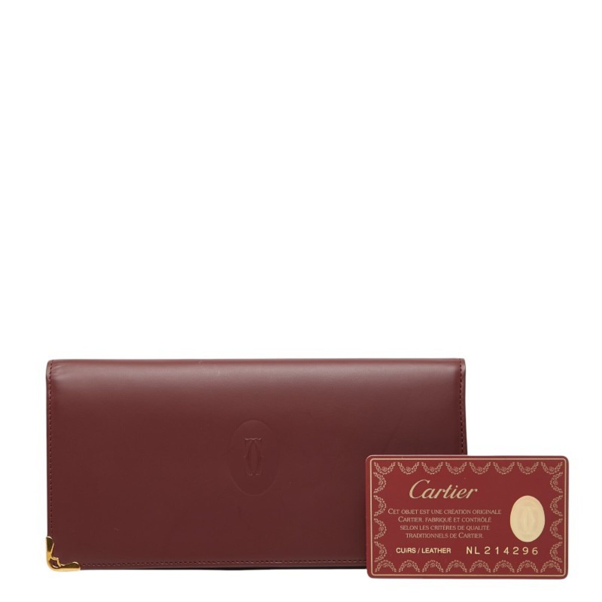 Cartier Must Bordeaux Wine Red Leather Long Wallet (Bi-Fold) (Pre-Owned)