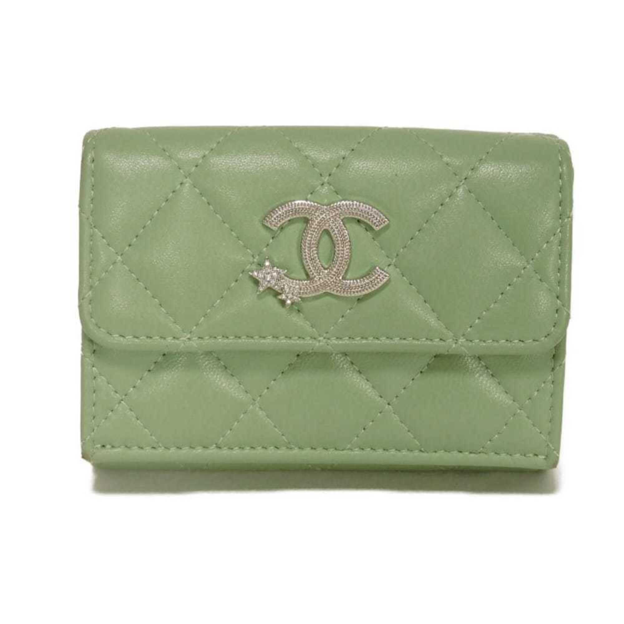 Chanel Light Green Rhinestone Wallet (Tri-Fold) (Pre-Owned)