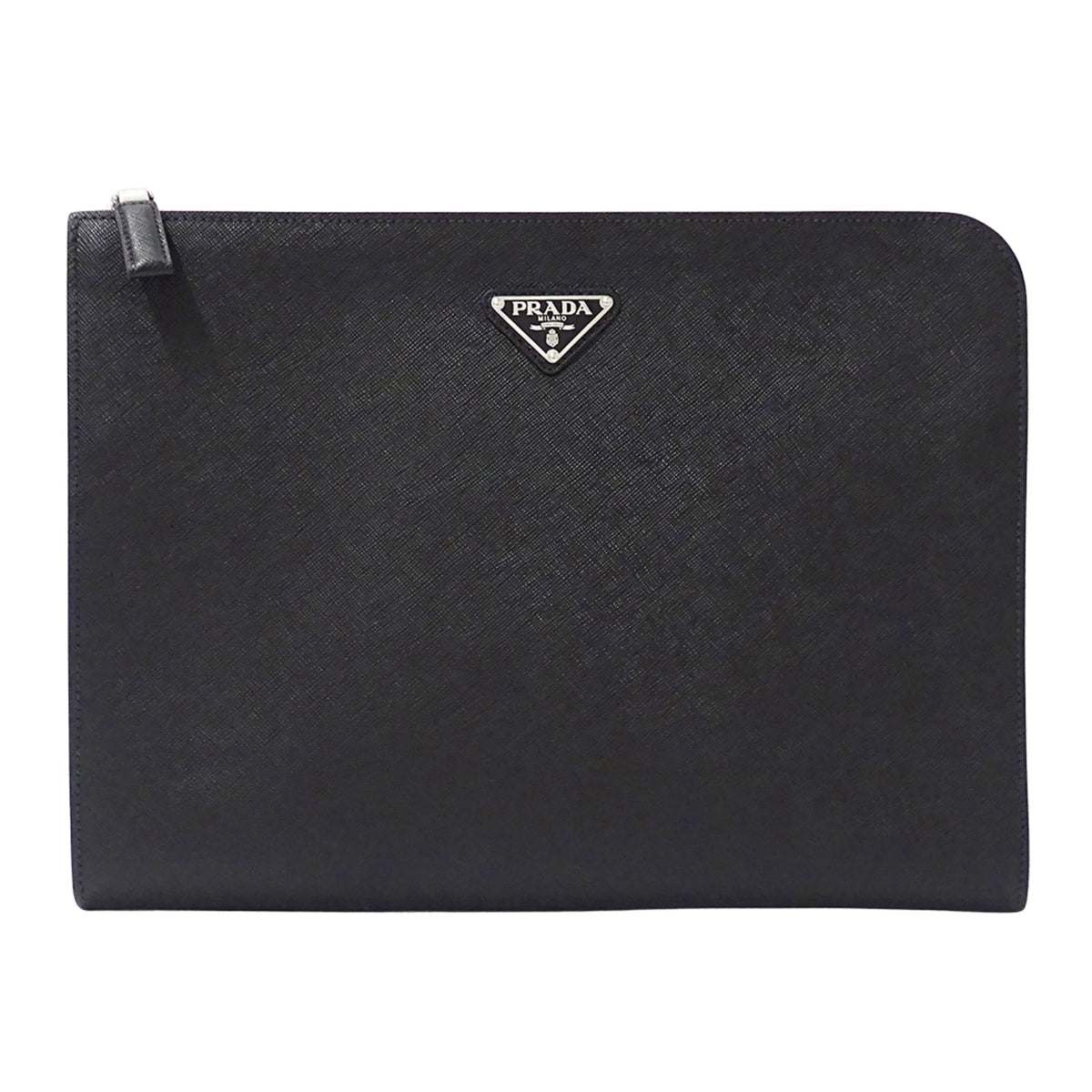 Prada Black Saffiano Triangle Clutch Bag (Pre-Owned)