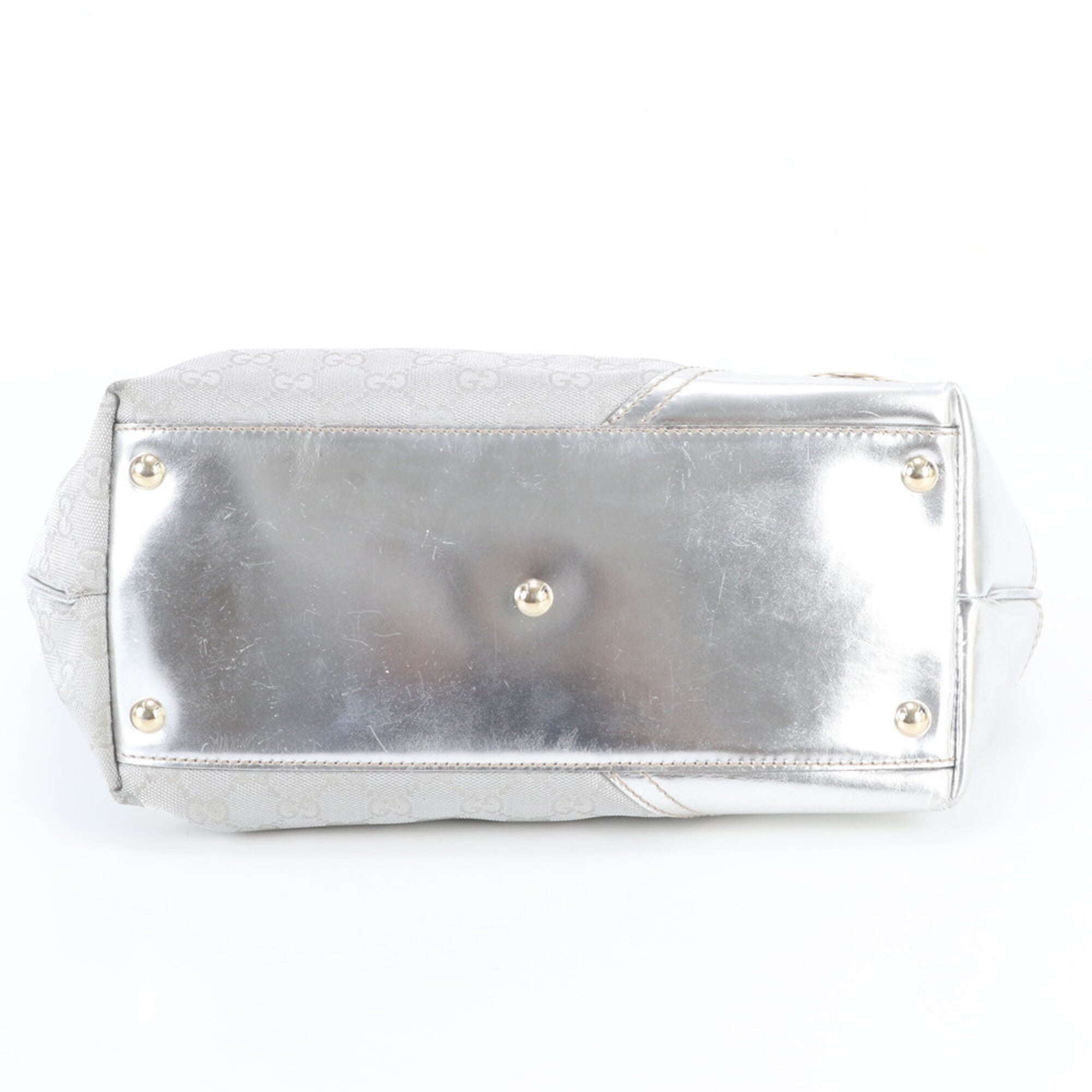 Gucci Silver Leather Canvas Handbag Shoulder Bag Tote Bag (Pre-Owned)