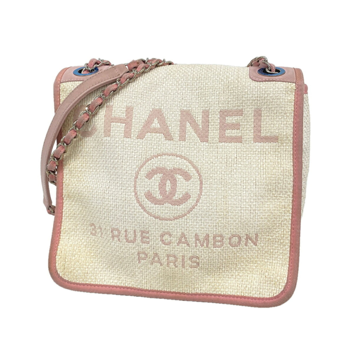 Chanel Pink White Straw Shoulder Bag (Pre-Owned)