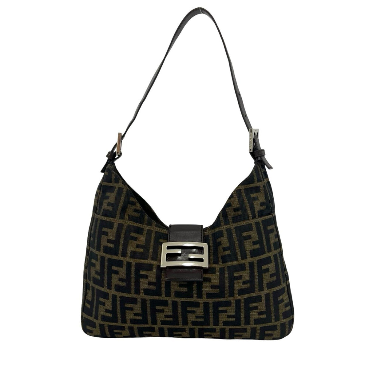 Fendi Black Brown Canvas Leather Handbag Shoulder Bag (Pre-Owned)