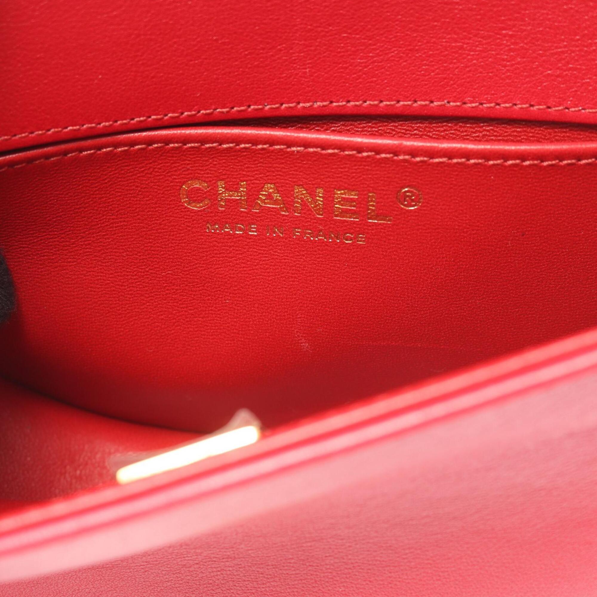 Chanel Red Color Leather Handbag Shoulder Bag (Pre-Owned)