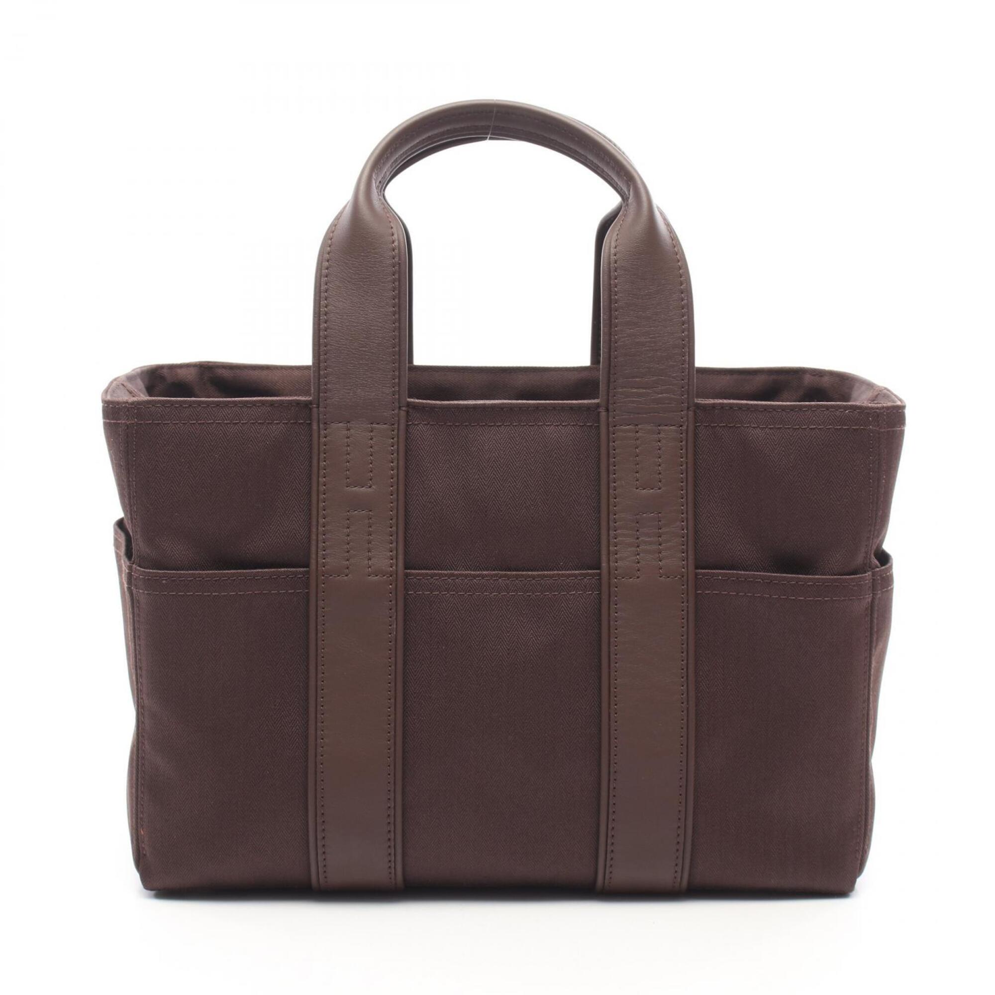 Hermes Brown Toile Chevron Leather Handbag (Pre-Owned)