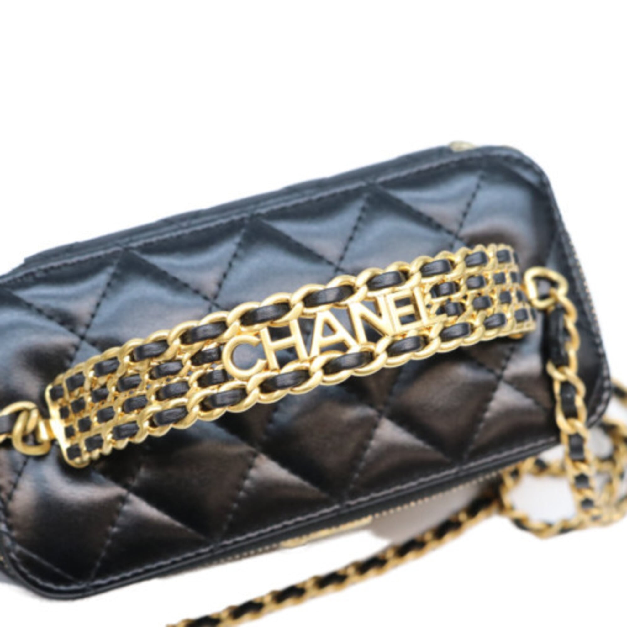 Chanel Black Leather Shoulder Bag Vanity Bag (Pre-Owned)