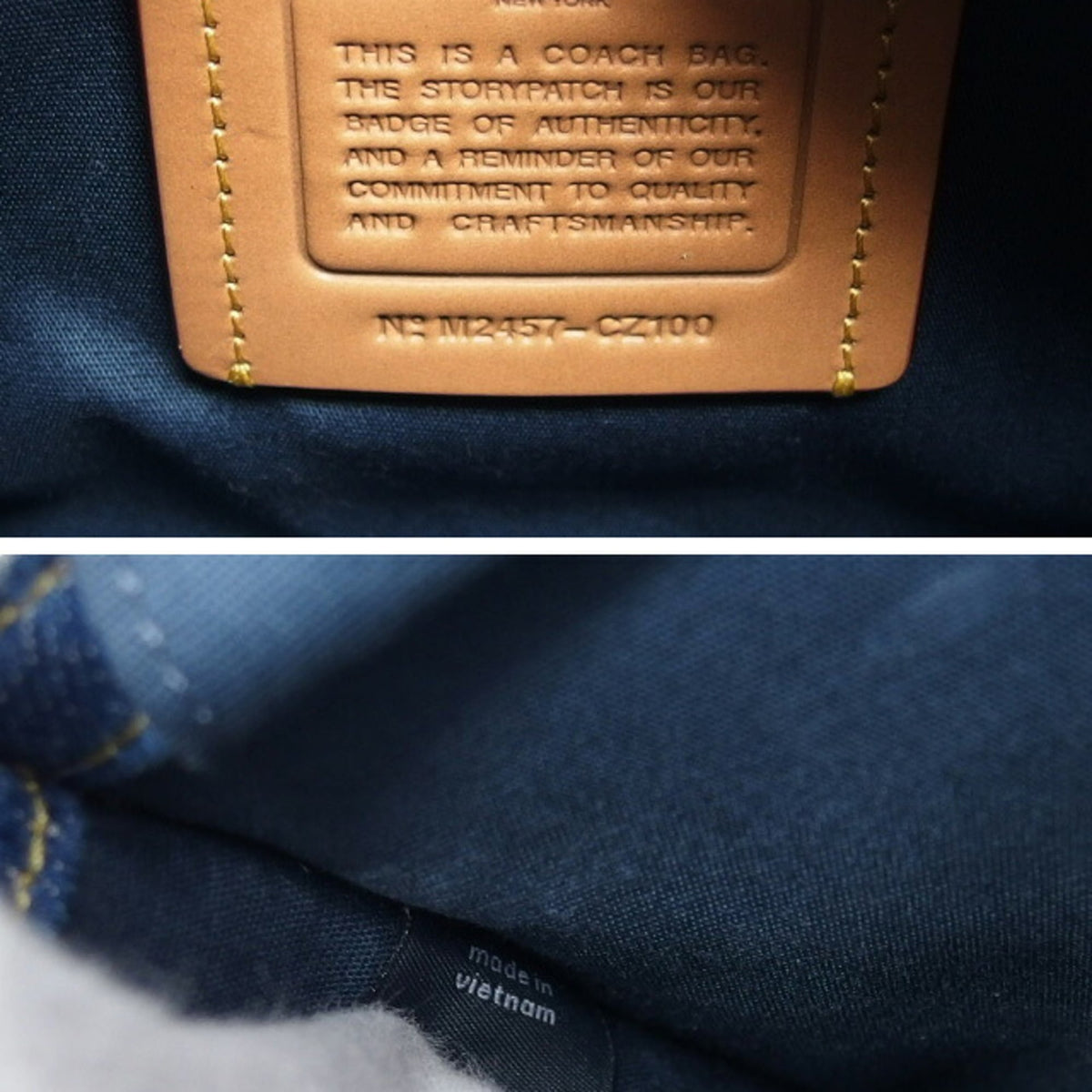 Coach Blue Brown Denim Leather Fabric Tote Bag (Pre-Owned)