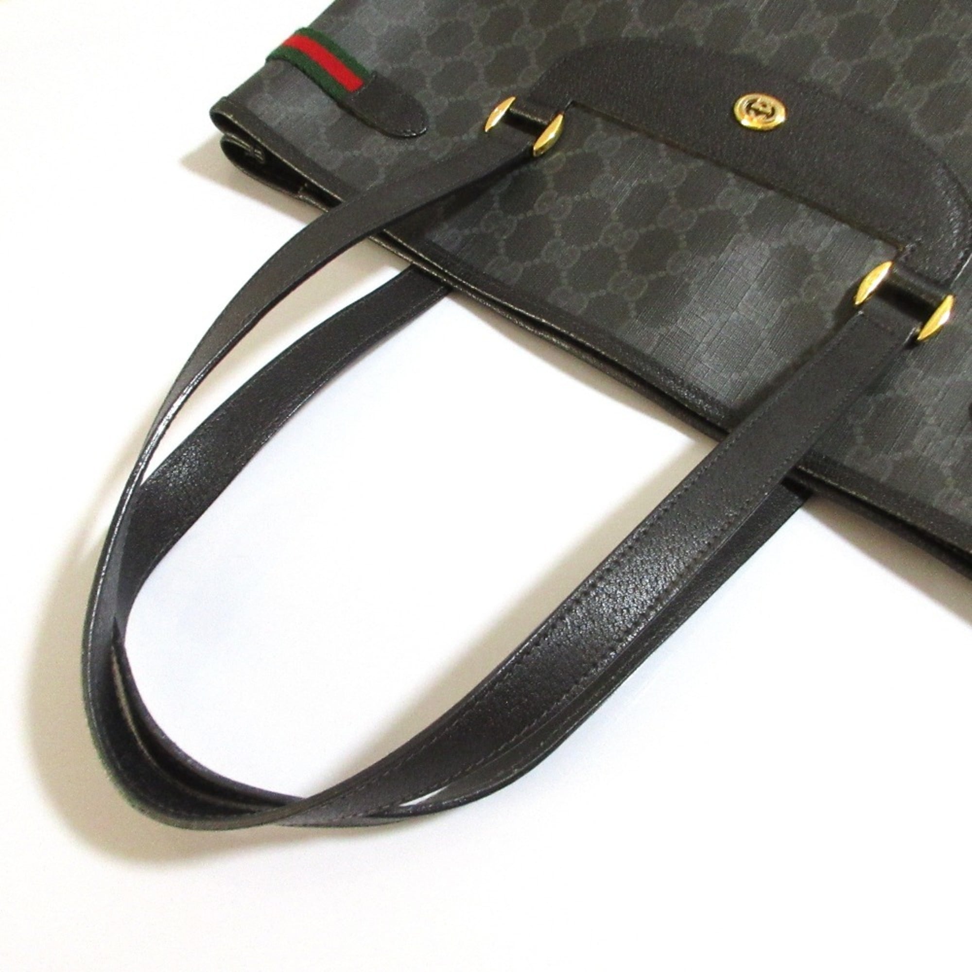 Gucci Black Coated Canvas Leather Tote Bag (Pre-Owned)
