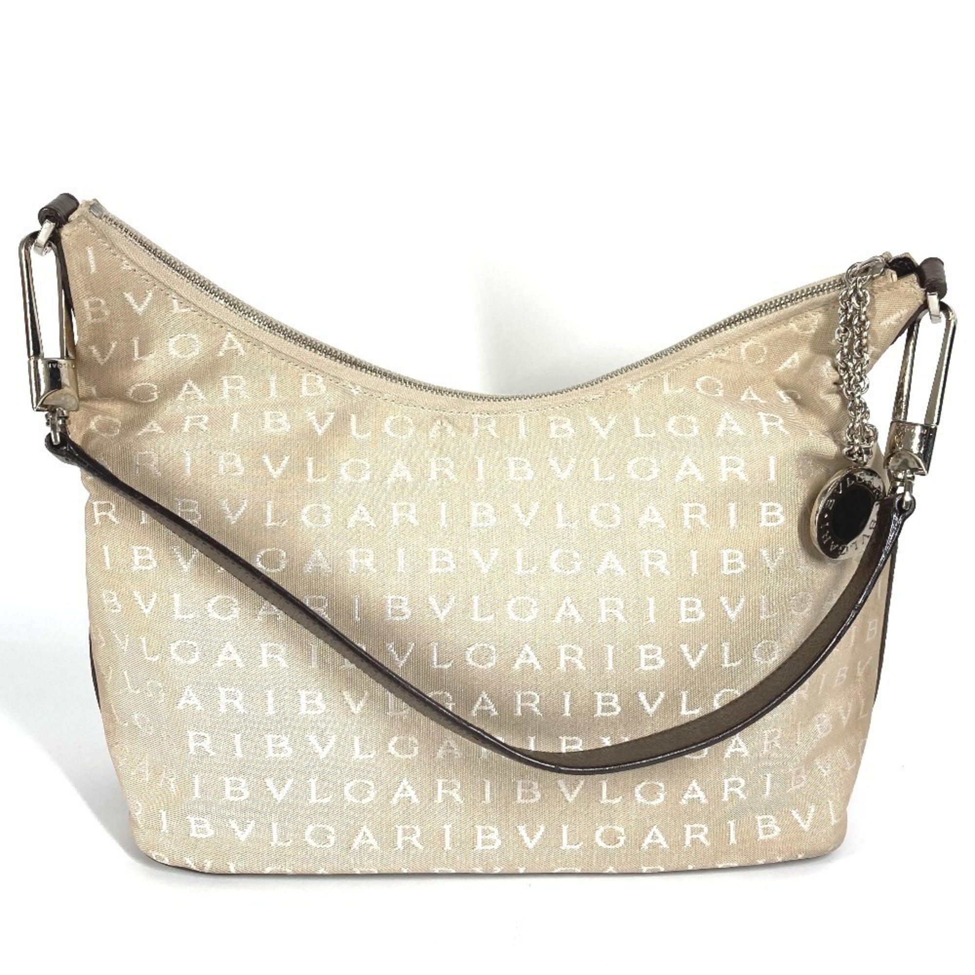 Bvlgari Logomania Beige Leather Canvas Shoulder Bag (Pre-Owned)