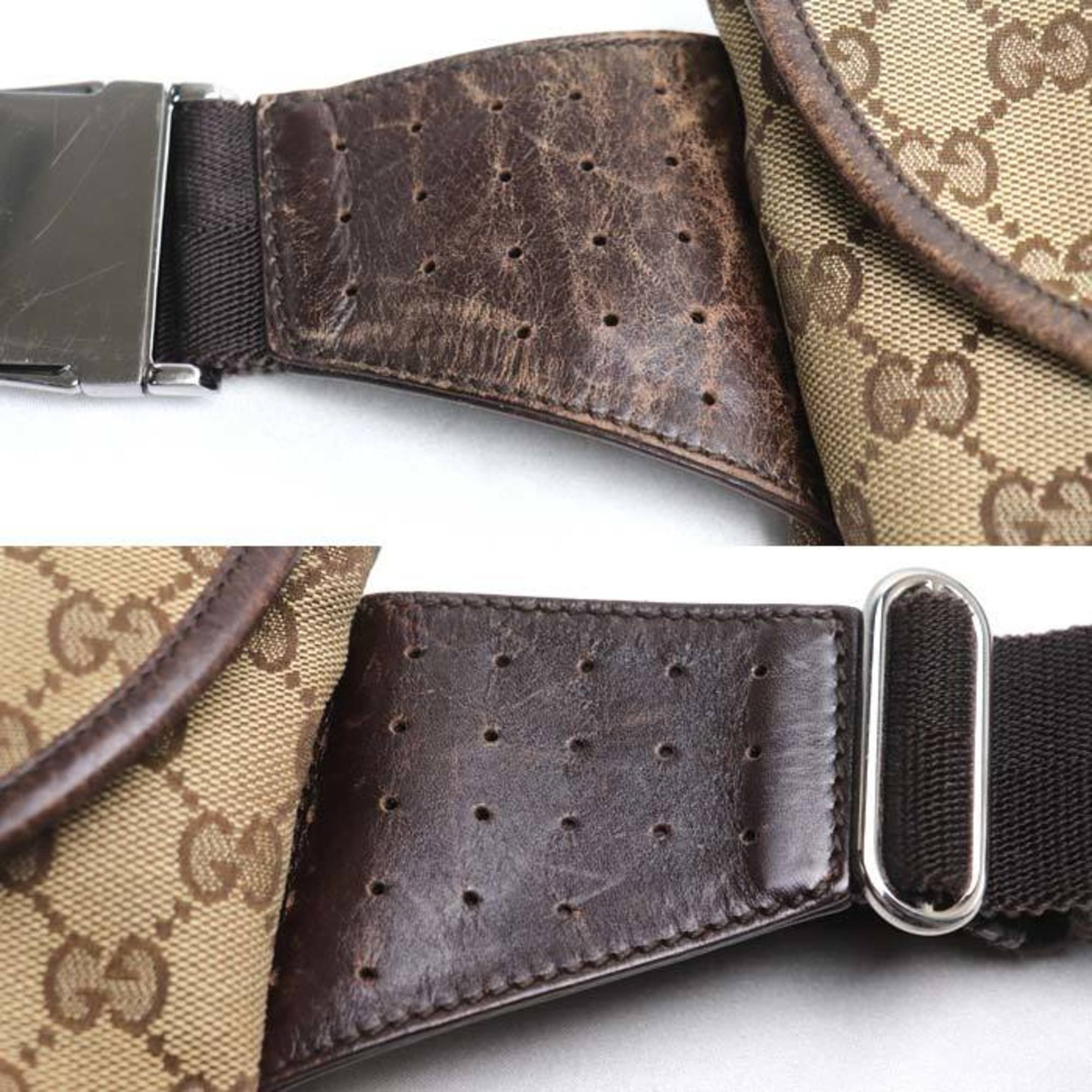 Gucci Beige Brown Gg Canvas Leather Fanny Pack (Pre-Owned)