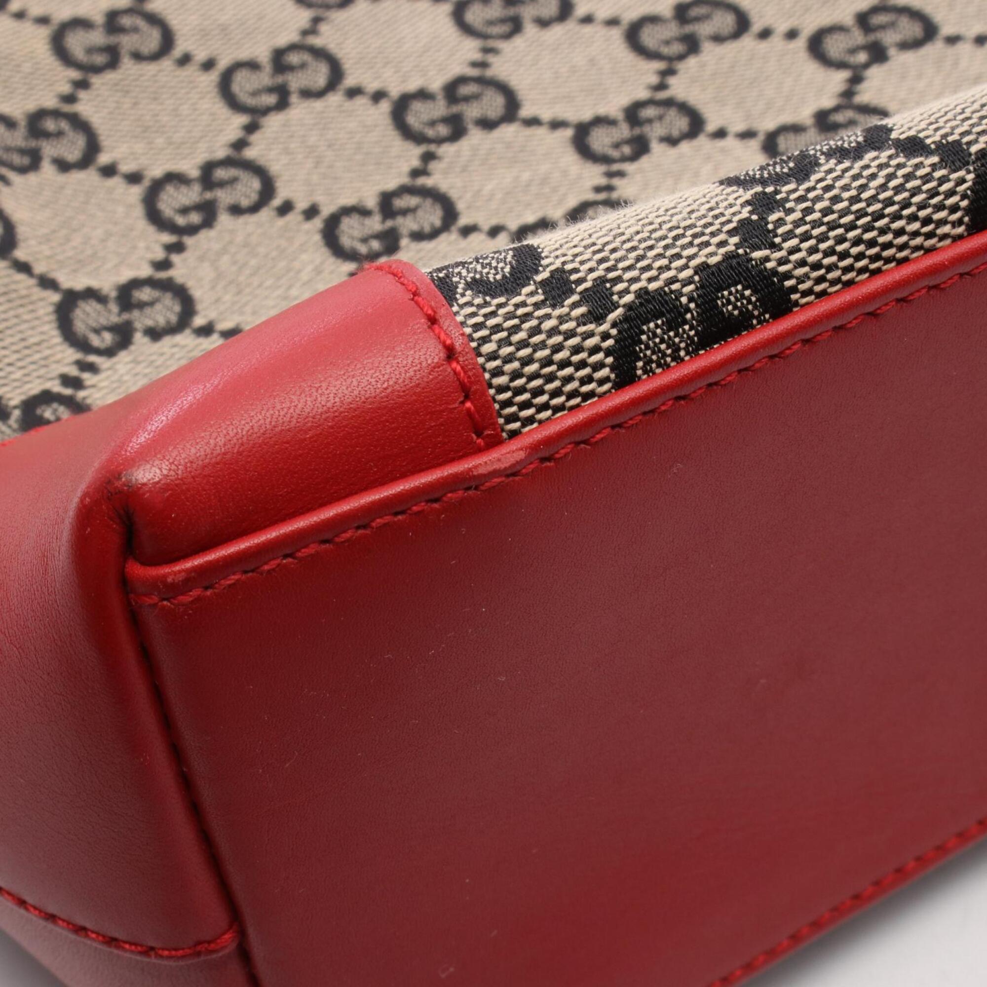 Gucci Beige Black Red Color Canvas Leather Handbag Tote Bag (Pre-Owned)