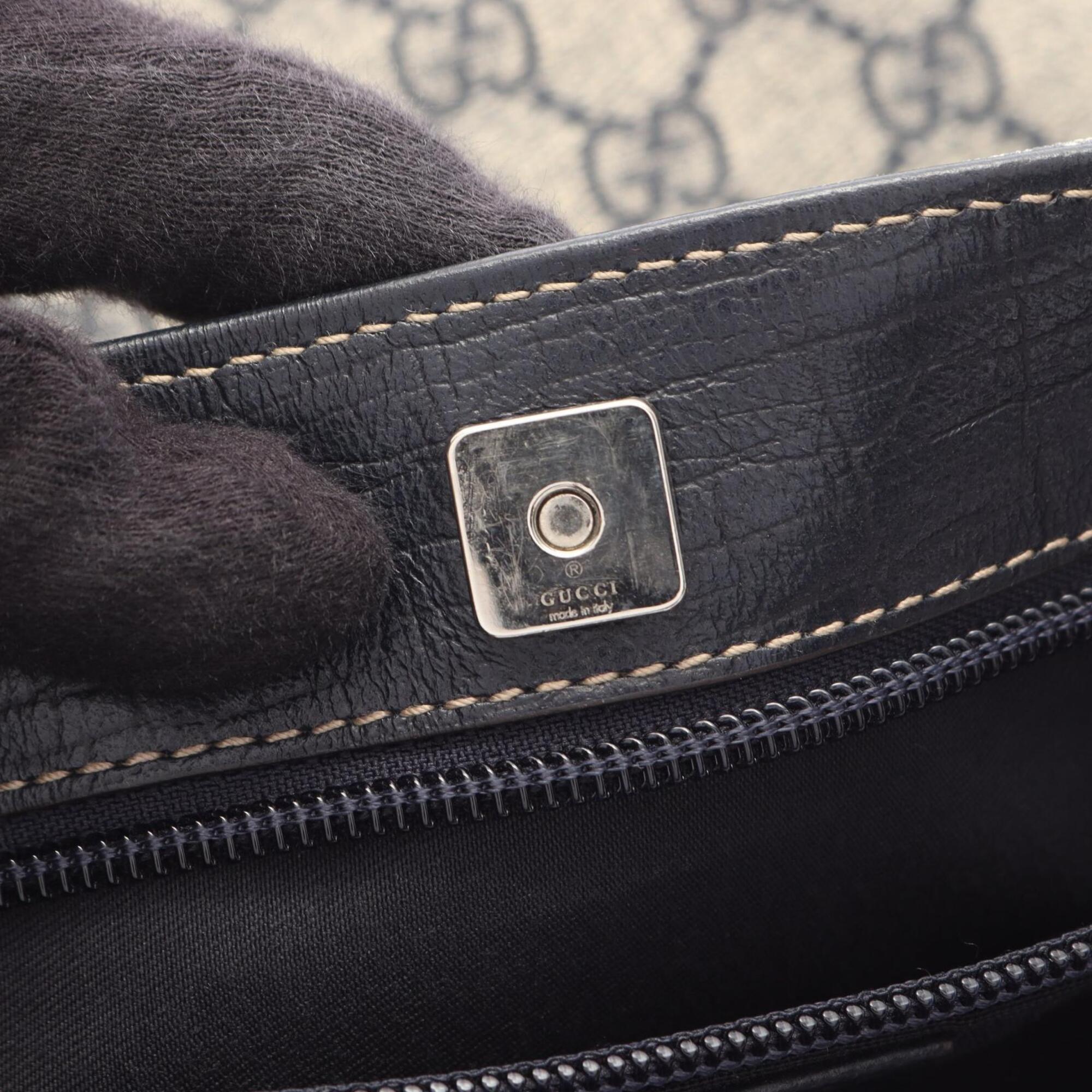 Gucci Beige Navy Pvc Leather Handbag Tote Bag (Pre-Owned)