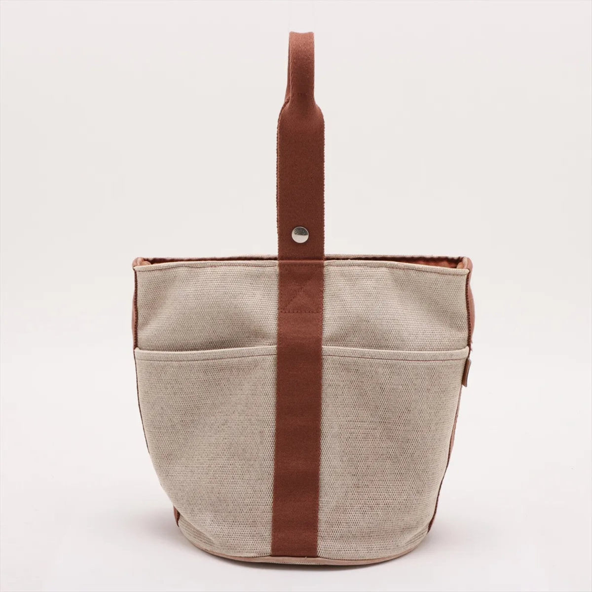 Hermes Beige Leather Canvas Handbag (Pre-Owned)