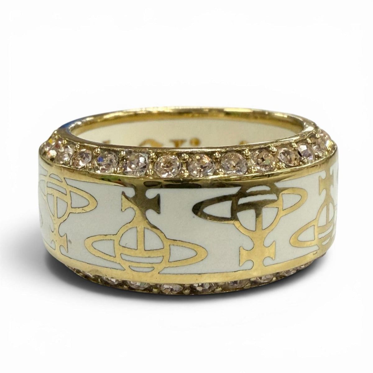 Vivienne Westwood Gold White Rhinestone Band Ring (Pre-Owned)