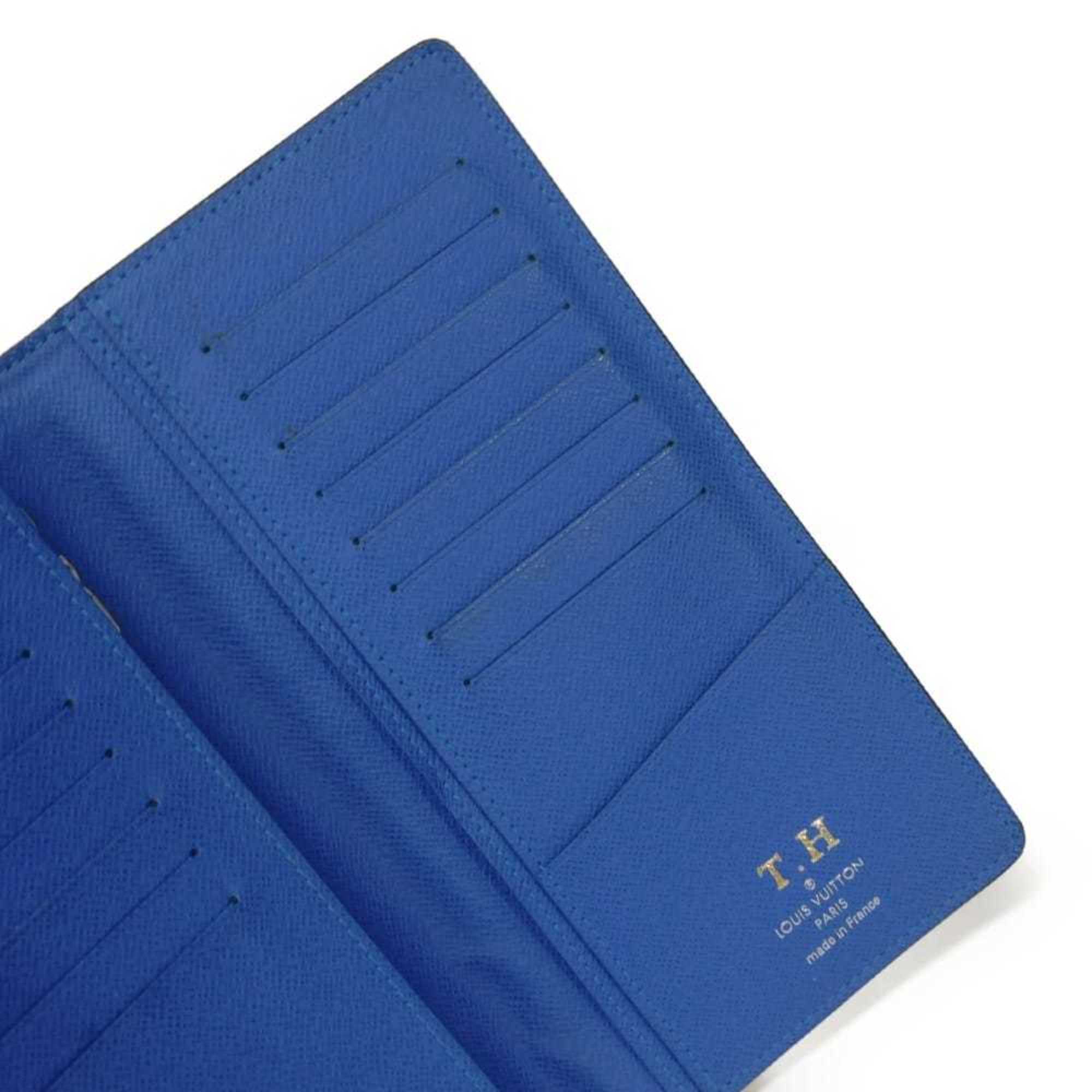 Louis Vuitton Black Blue Noir Taiga Leather Long Wallet (Bi-Fold) (Pre-Owned)