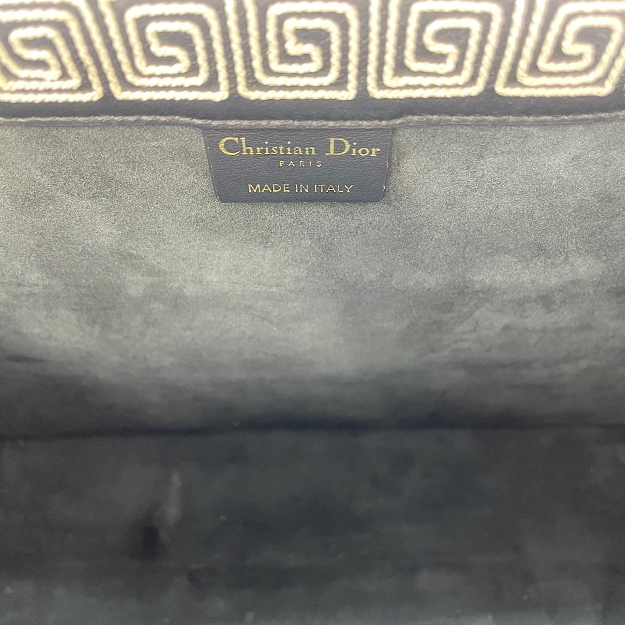 Christian Dior Black Embroidery Leather Tote Bag (Pre-Owned)