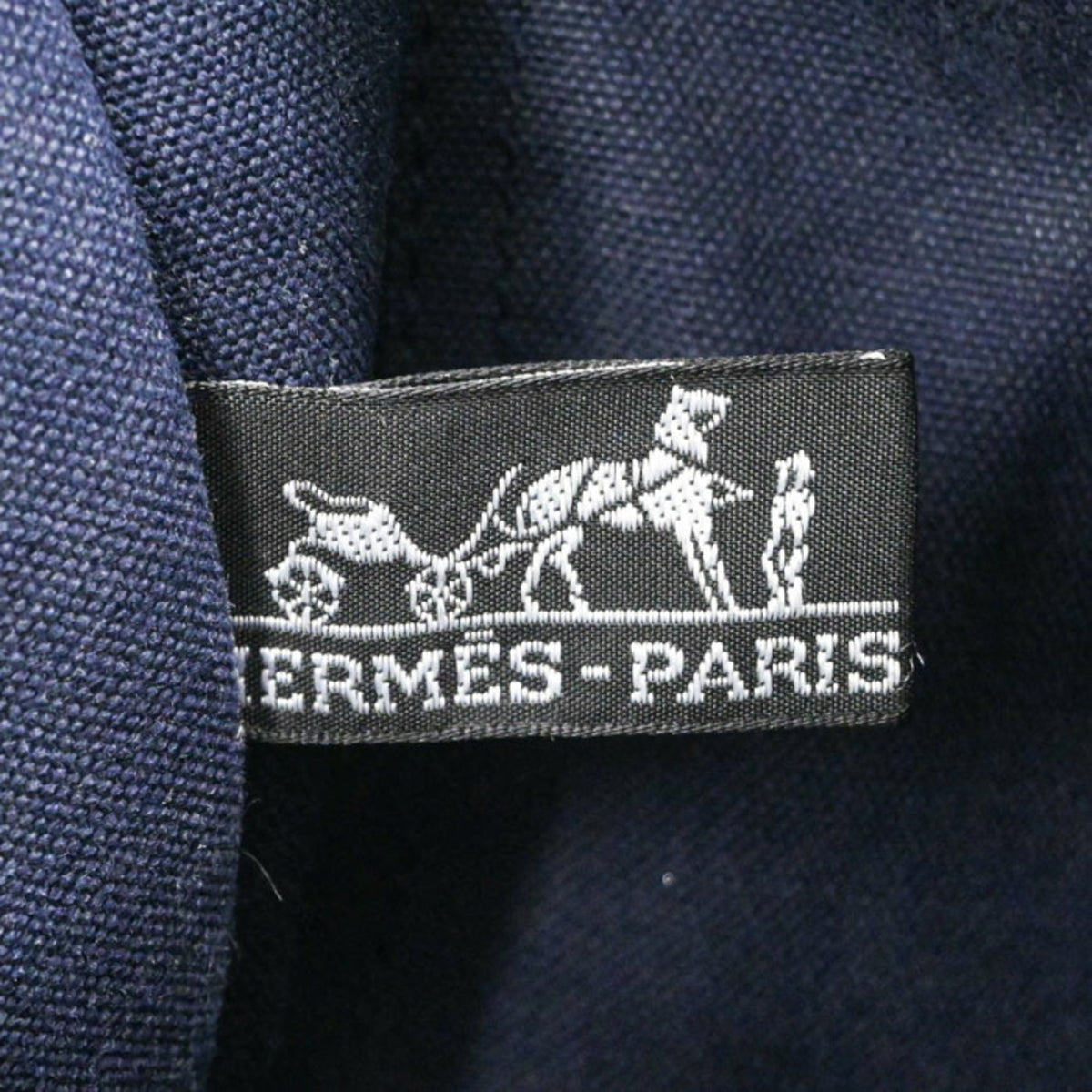 Hermes Brown Navy Canvas Handbag Tote Bag (Pre-Owned)