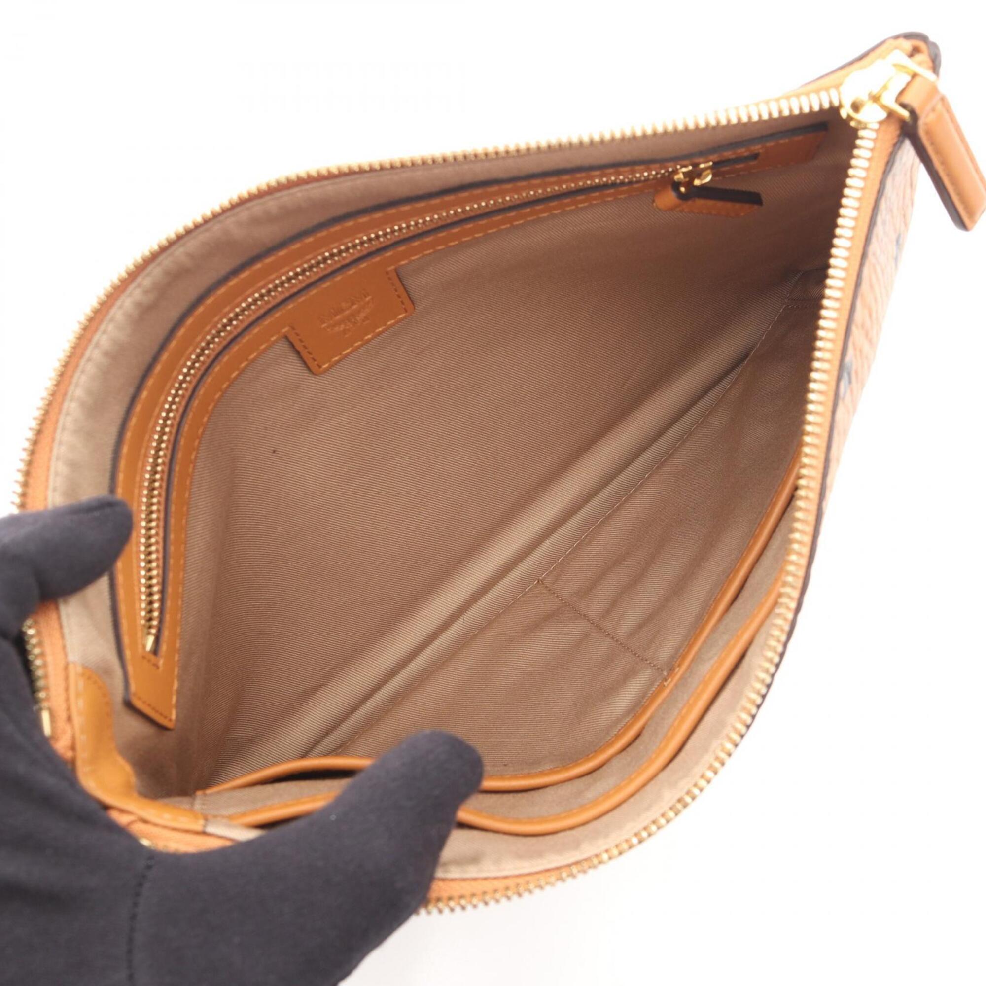 Mcm Brown Coated Canvas Leather Clutch Bag Handbag (Pre-Owned)