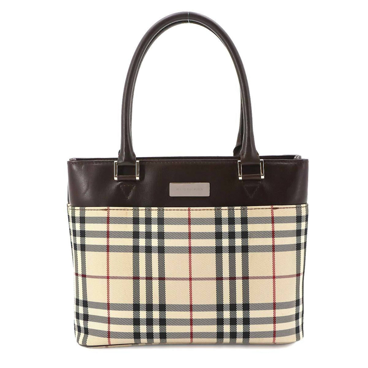 Burberry Beige Dark Brown Canvas Handbag (Pre-Owned)