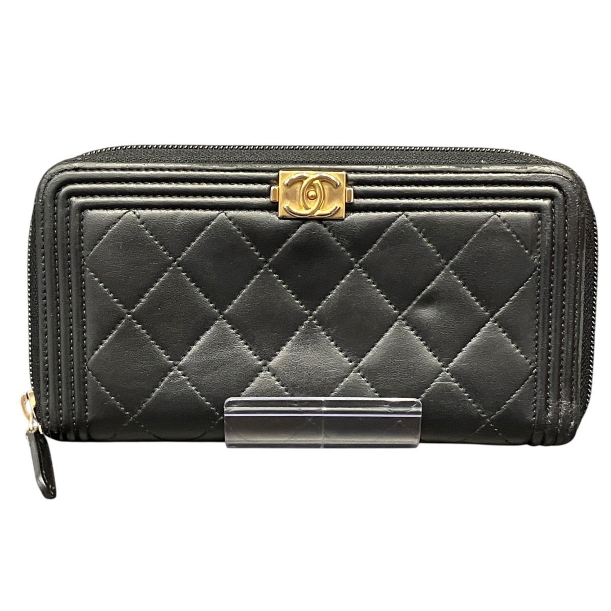 Chanel Black Leather Long Wallet (Bi-Fold) (Pre-Owned)