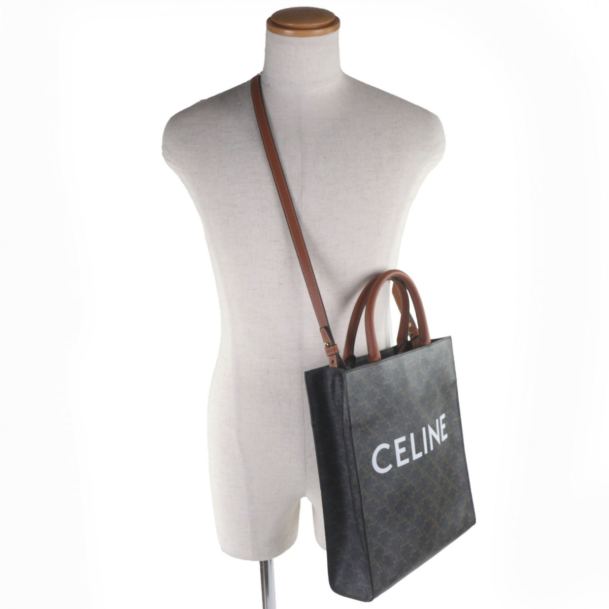 Celine Dark Brown Canvas Leather Tote Bag (Pre-Owned)