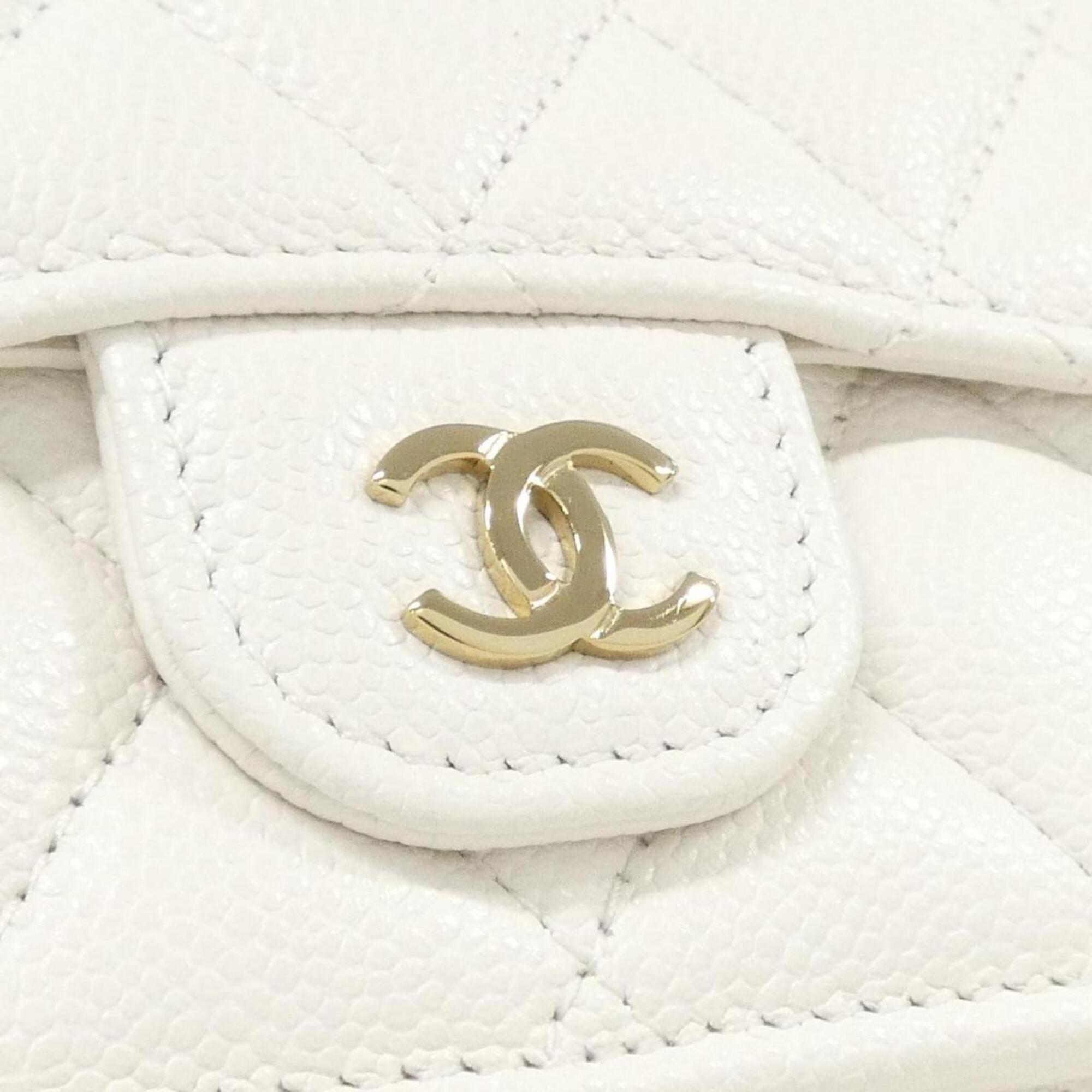 Chanel White Grained Calfskin Wallet (Tri-Fold) (Pre-Owned)