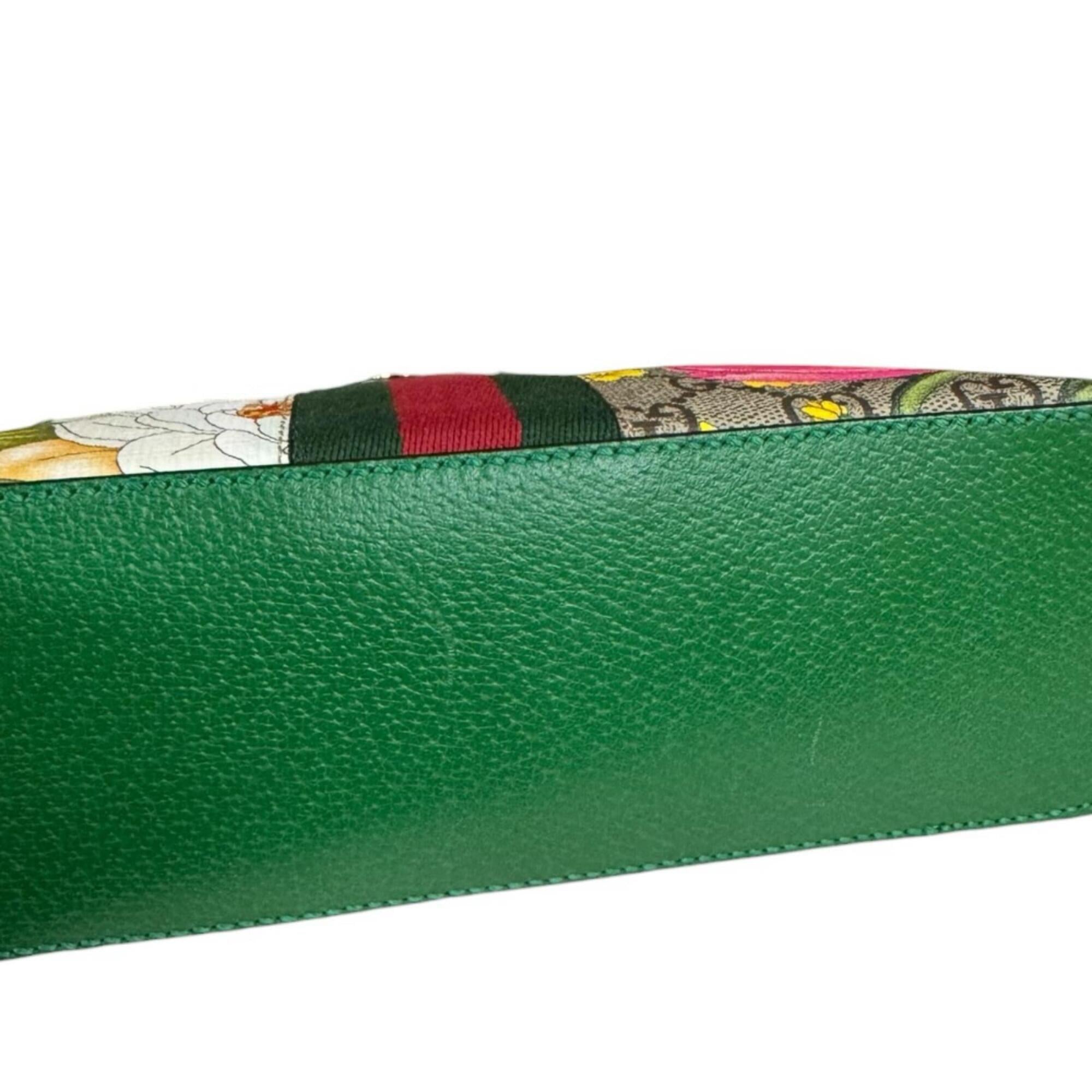 Gucci Green Multi-Color Gg Supreme Canvas Shoulder Bag (Pre-Owned)