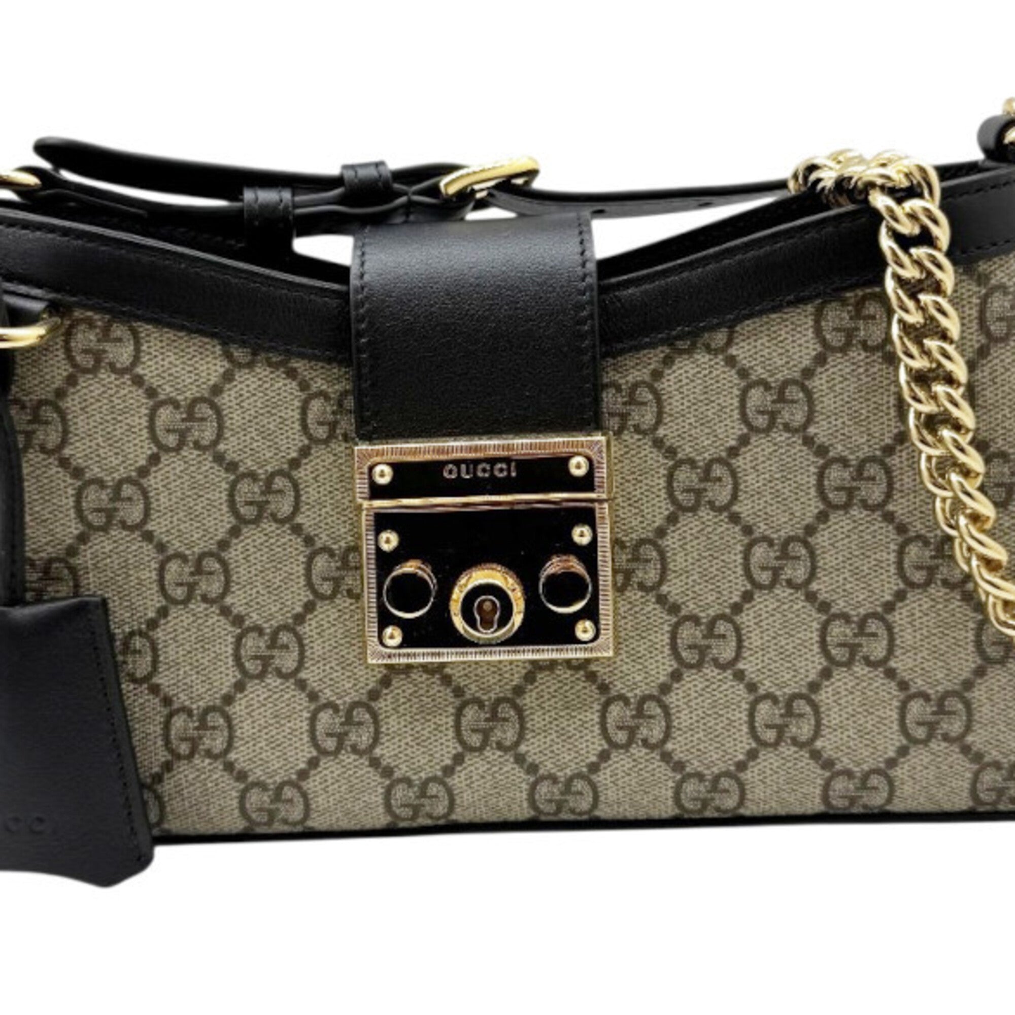 Gucci Padlock Beige Black Gg Supreme Shoulder Bag (Pre-Owned)