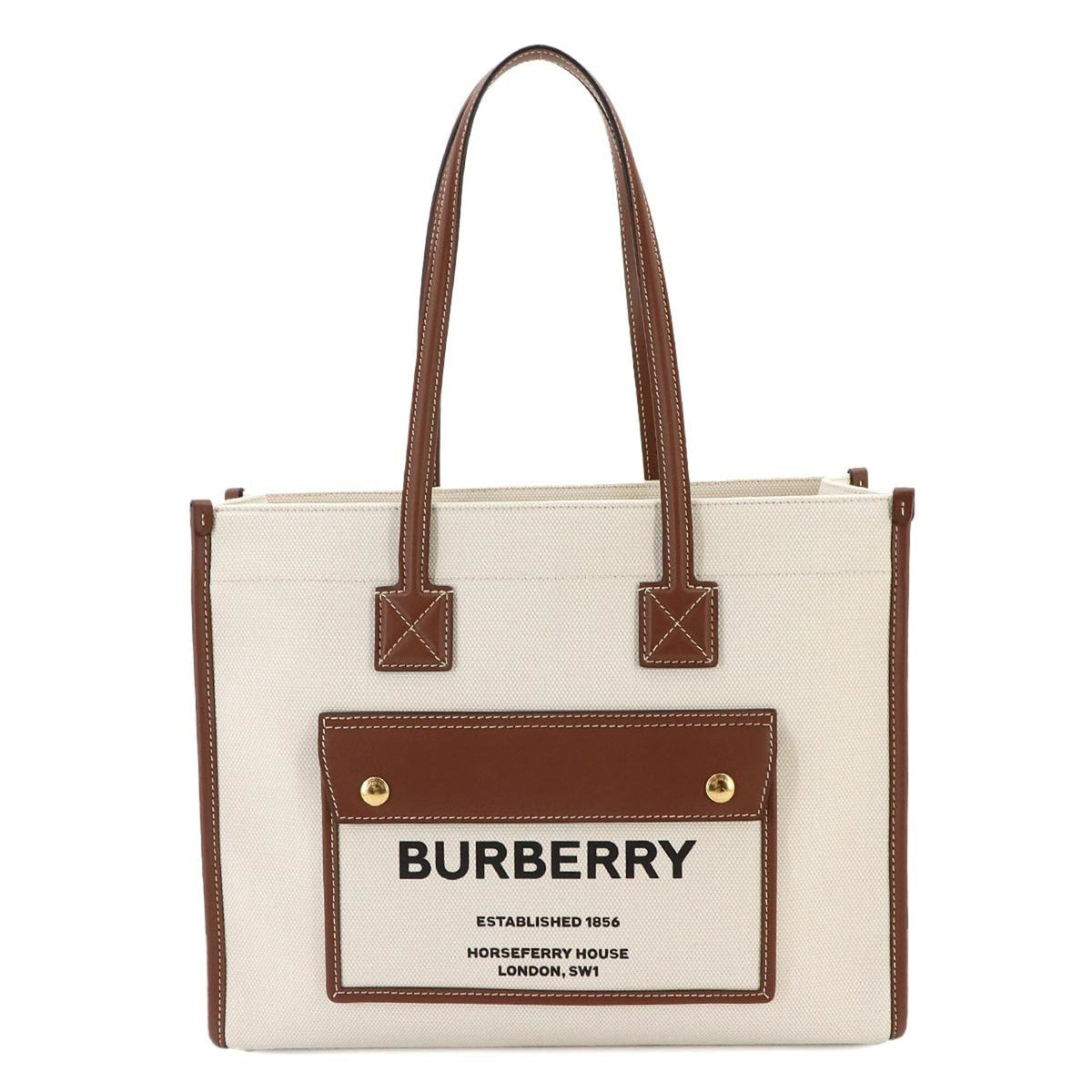 Burberry Beige Ivory Canvas Leather Handbag Tote Bag (Pre-Owned)