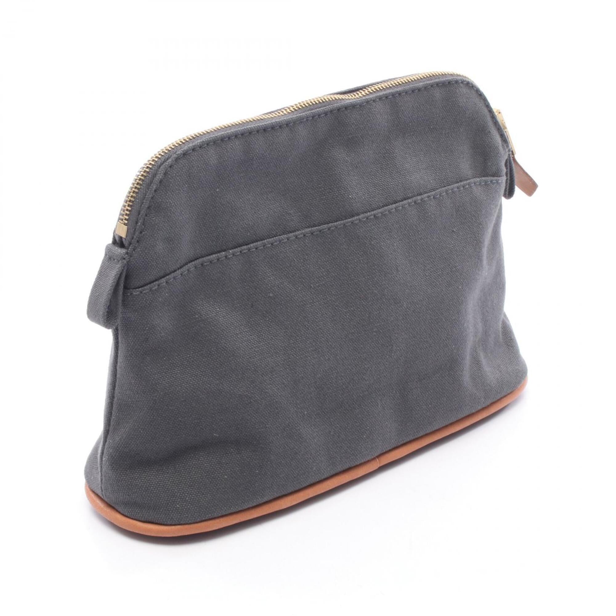 Hermes Brown Gray Canvas Leather Handbag Pouch (Pre-Owned)