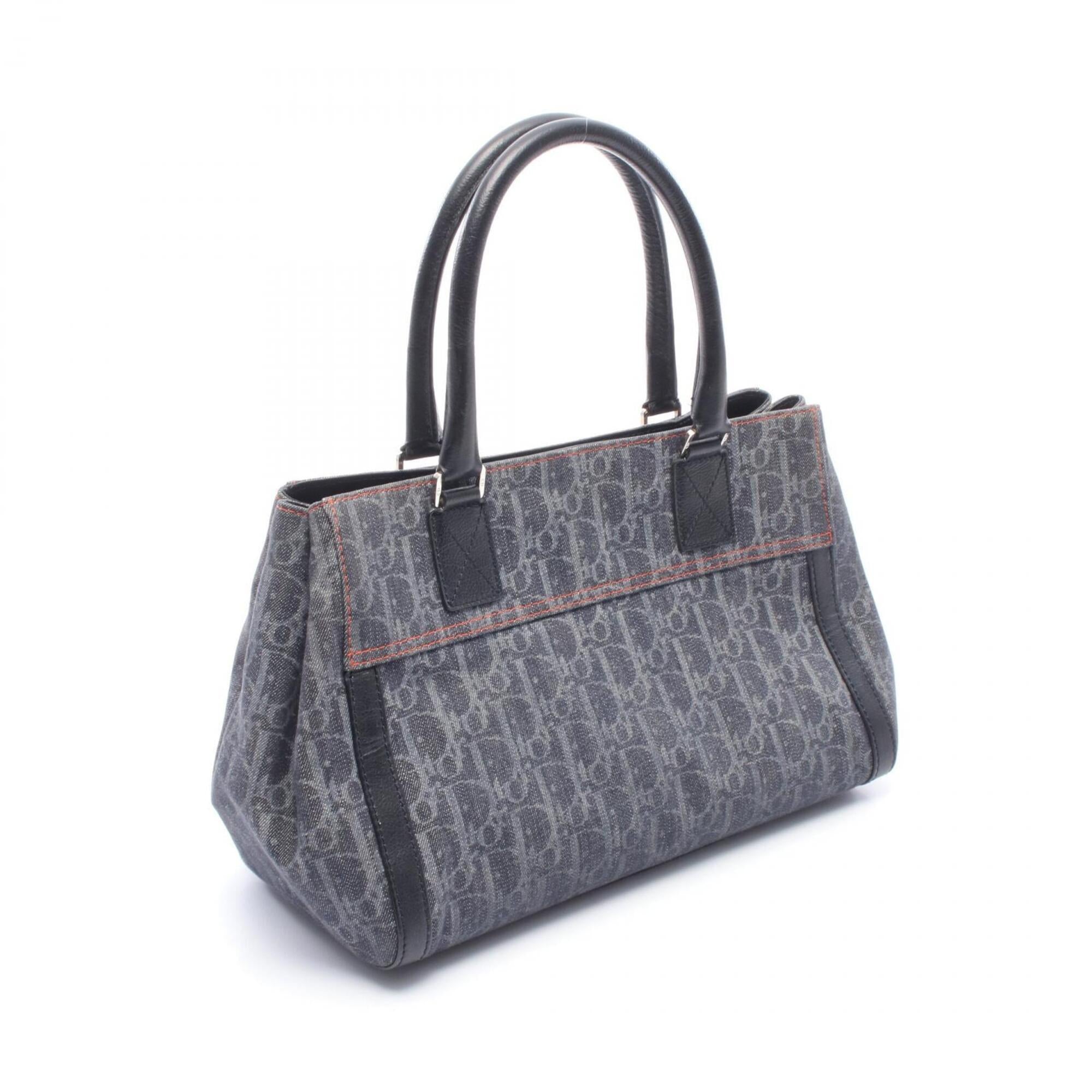 Christian Dior Black Navy Orange Denim Leather Handbag (Pre-Owned)
