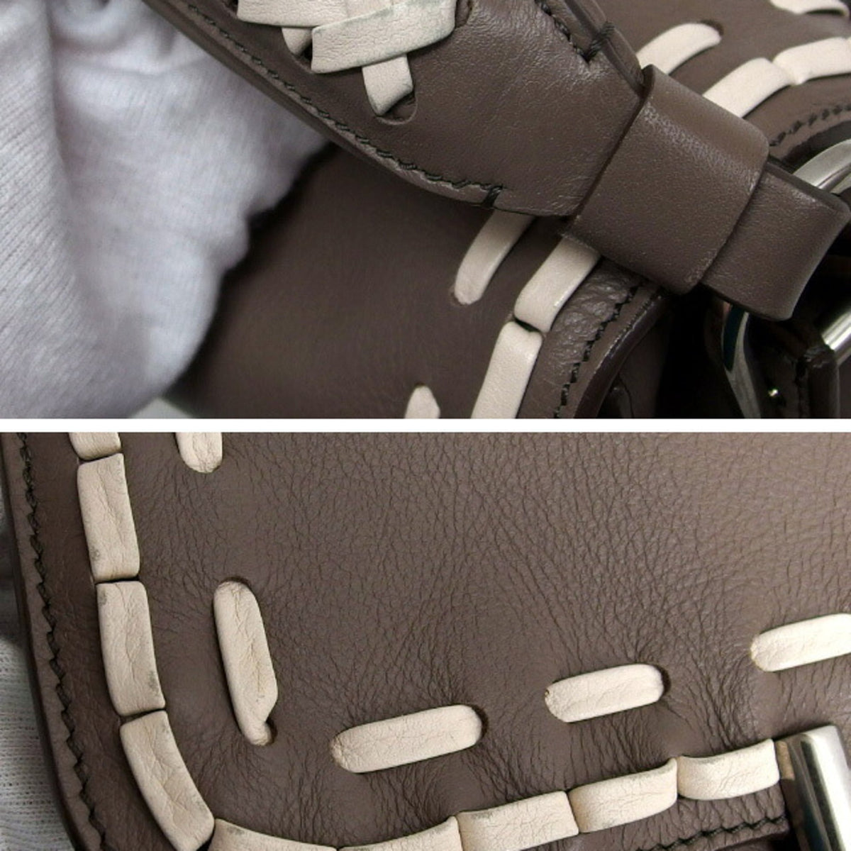 Tod's Gray Beige Grayish Leather Handbag Shoulder Bag (Pre-Owned)