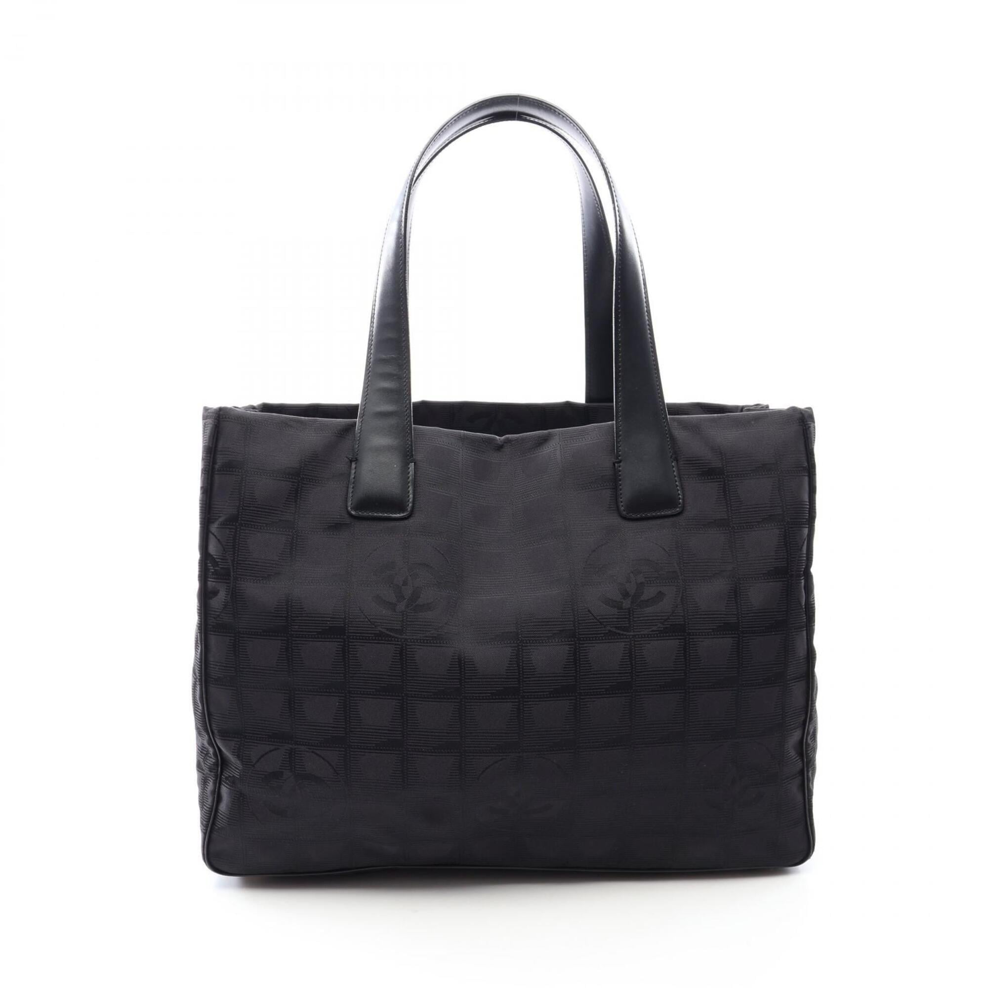 Chanel Black Leather Nylon Canvas Handbag Tote Bag (Pre-Owned)