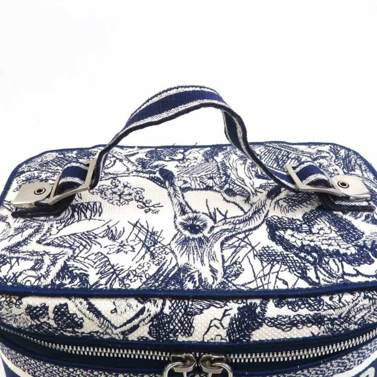Christian Dior Navy White Canvas Handbag Vanity Bag (Pre-Owned)