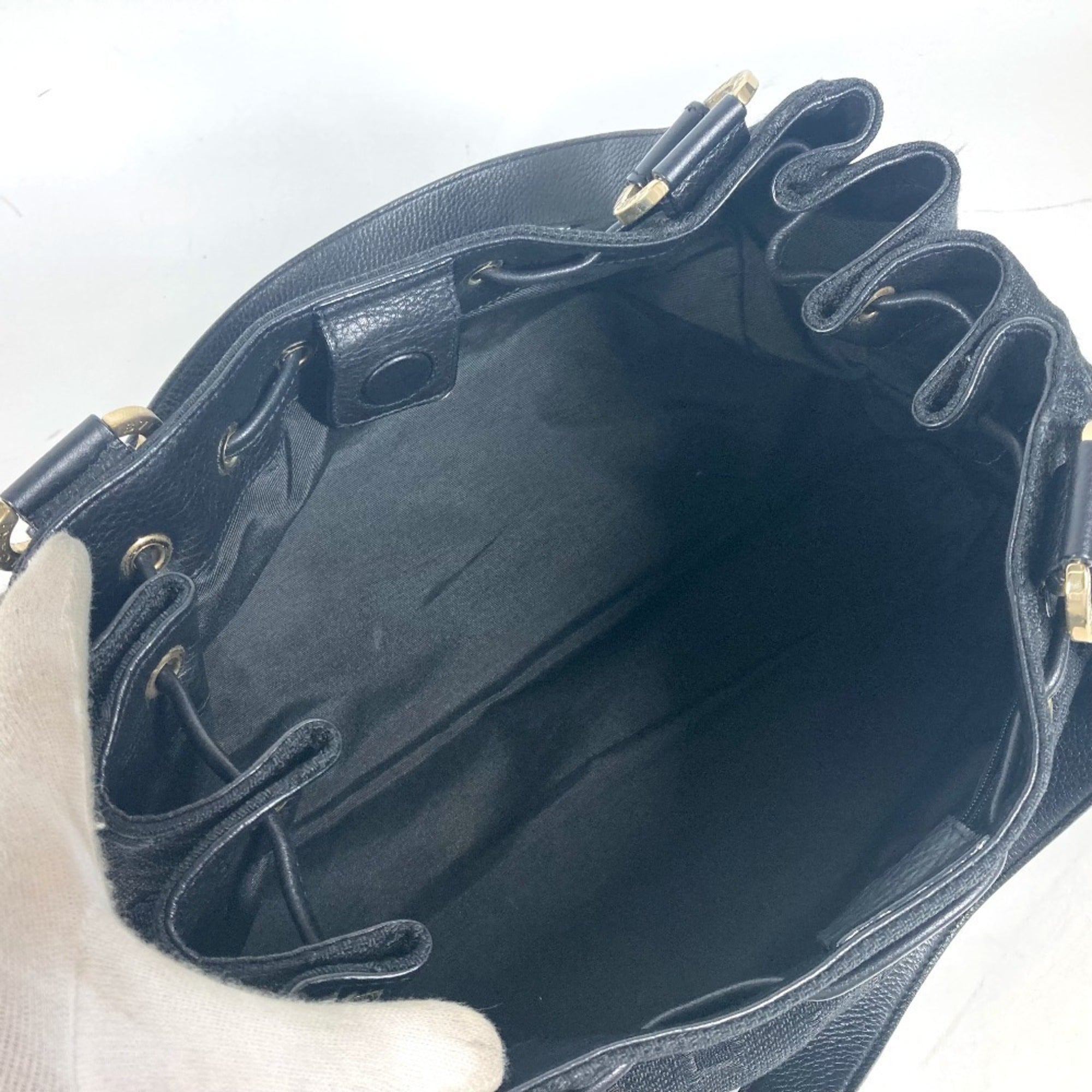 Bvlgari Black Leather Canvas Shoulder Bag Tote Bag (Pre-Owned)