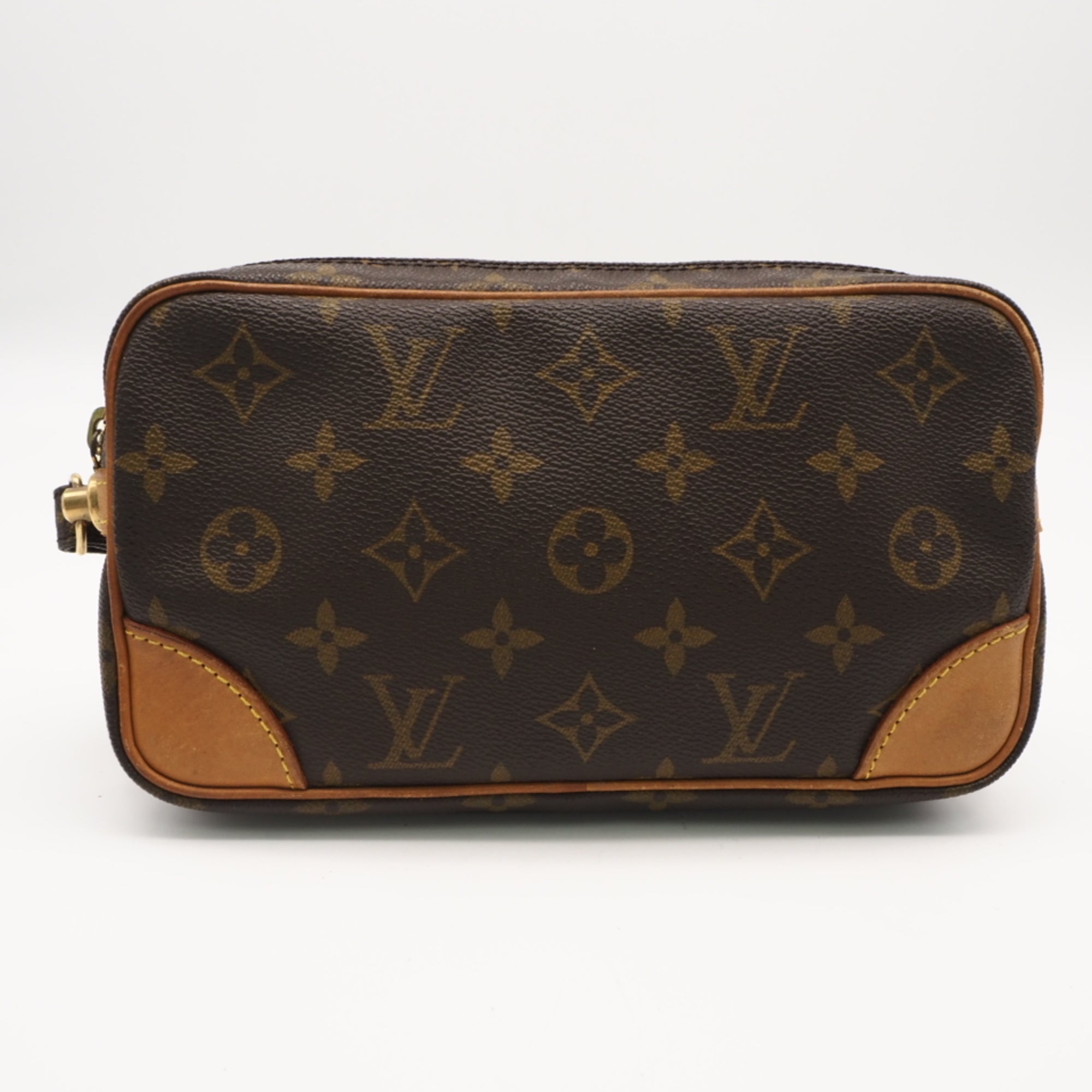 Louis Vuitton Beige Brown Coated Canvas Leather Clutch Bag (Pre-Owned)