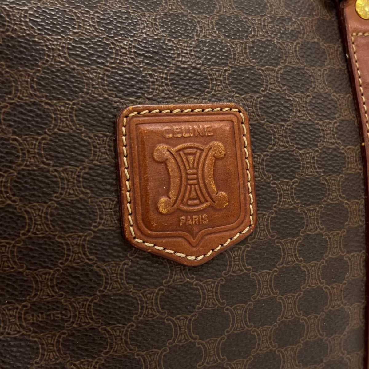Celine Brown Coated Canvas Leather Boston Bag Handbag (Pre-Owned)
