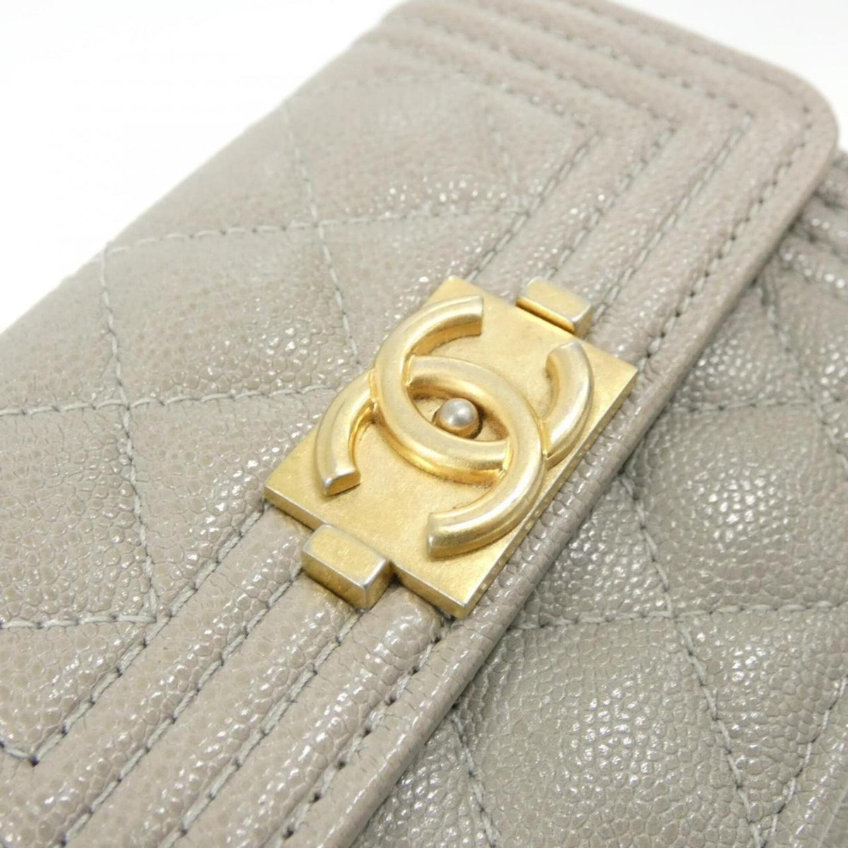 Chanel Gray Grained Calfskin Wallet (Tri-Fold) (Pre-Owned)