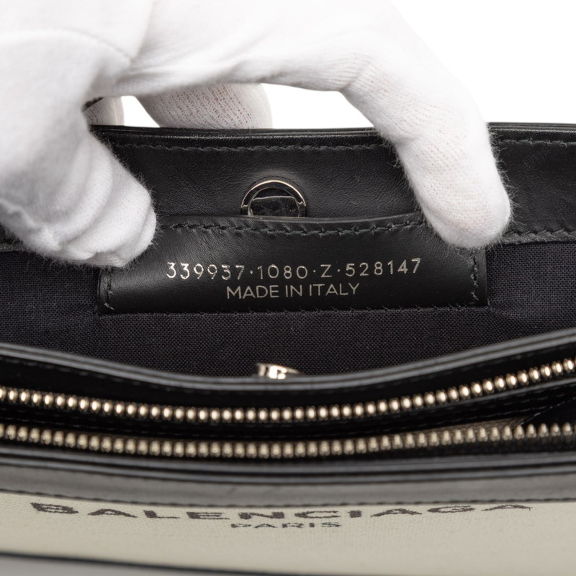 Balenciaga Black Ivory Canvas Leather Shoulder Bag (Pre-Owned)